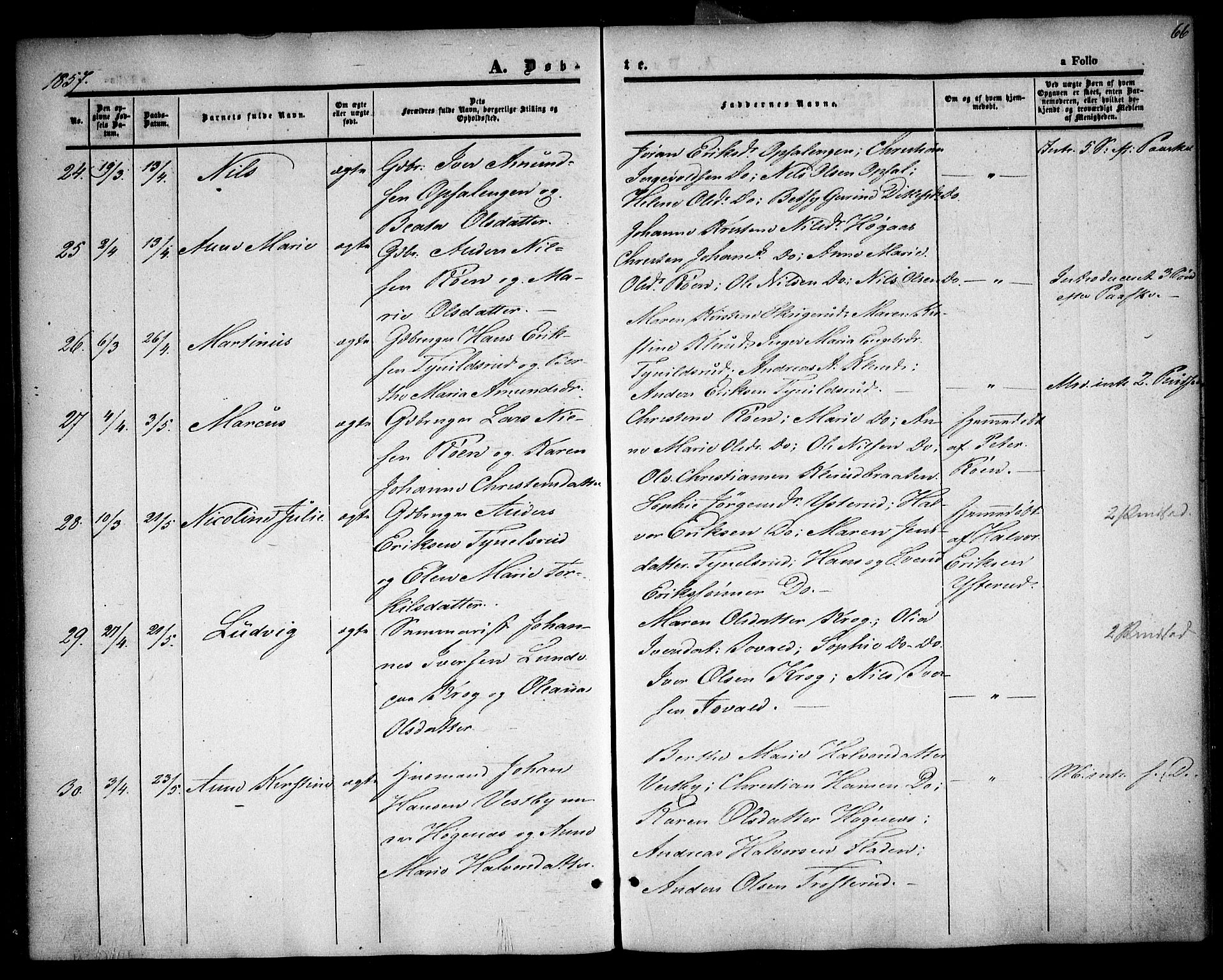 Rødenes prestekontor Kirkebøker, AV/SAO-A-2005/F/Fa/L0006: Parish register (official) no. I 6, 1850-1859, p. 66