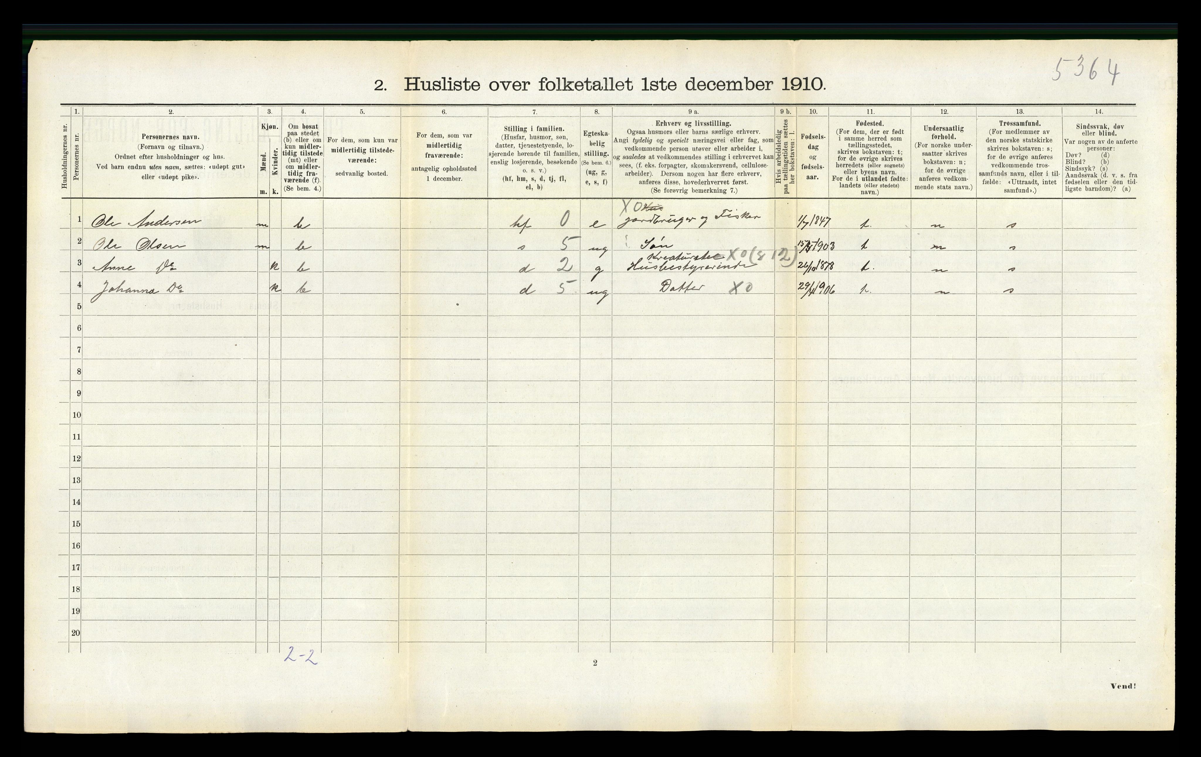 RA, 1910 census for Nesset, 1910, p. 302