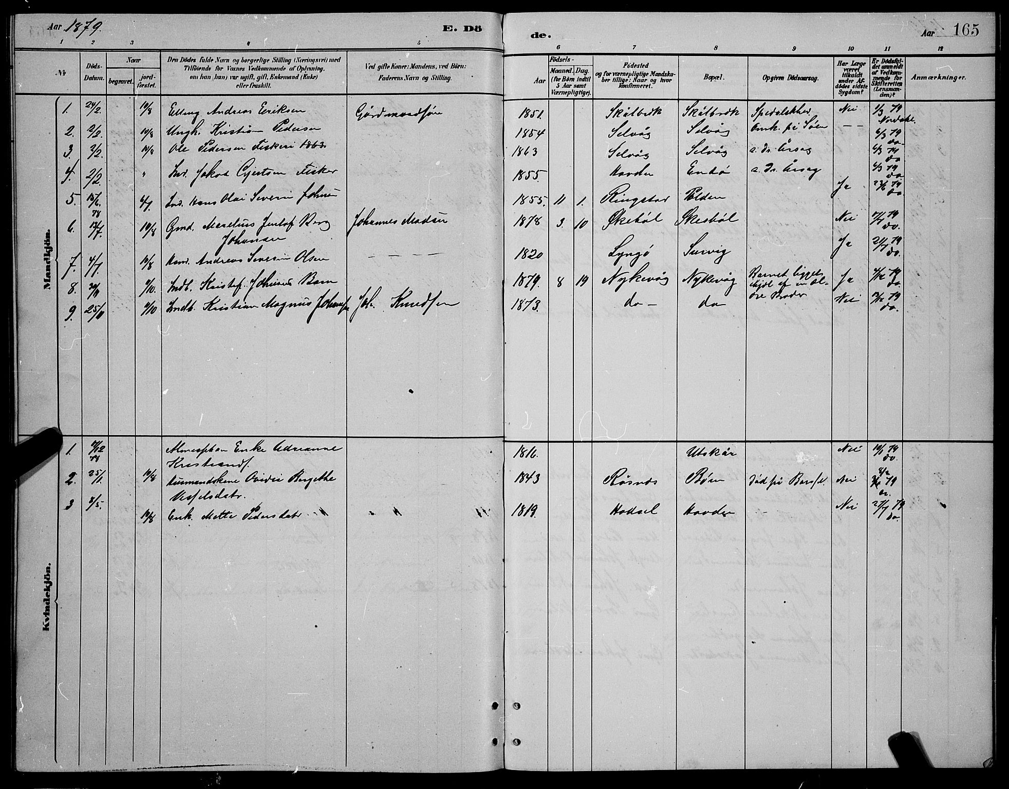 Ministerialprotokoller, klokkerbøker og fødselsregistre - Nordland, AV/SAT-A-1459/892/L1325: Parish register (copy) no. 892C02, 1878-1896, p. 165