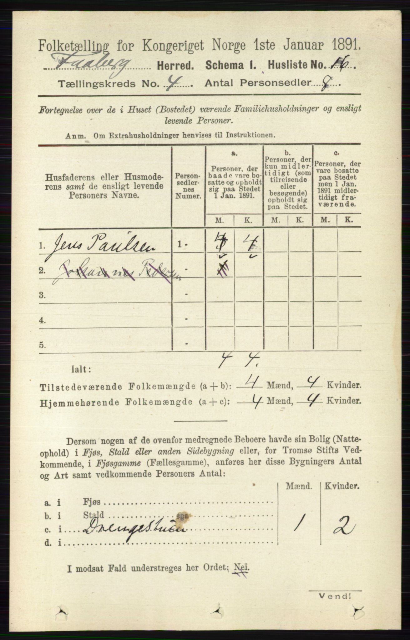 RA, 1891 census for 0524 Fåberg, 1891, p. 1181