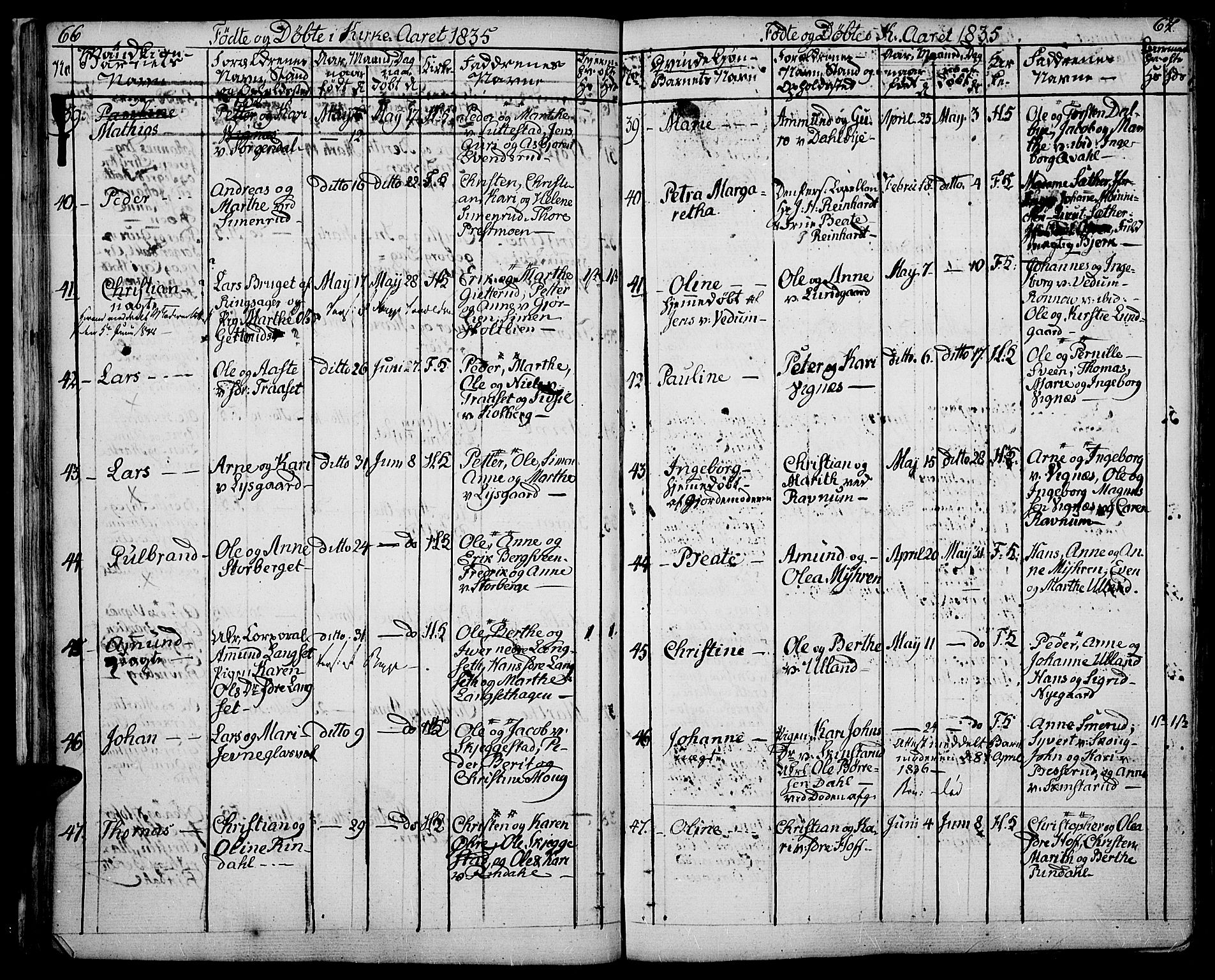 Fåberg prestekontor, AV/SAH-PREST-086/H/Ha/Haa/L0004: Parish register (official) no. 4, 1833-1837, p. 66-67