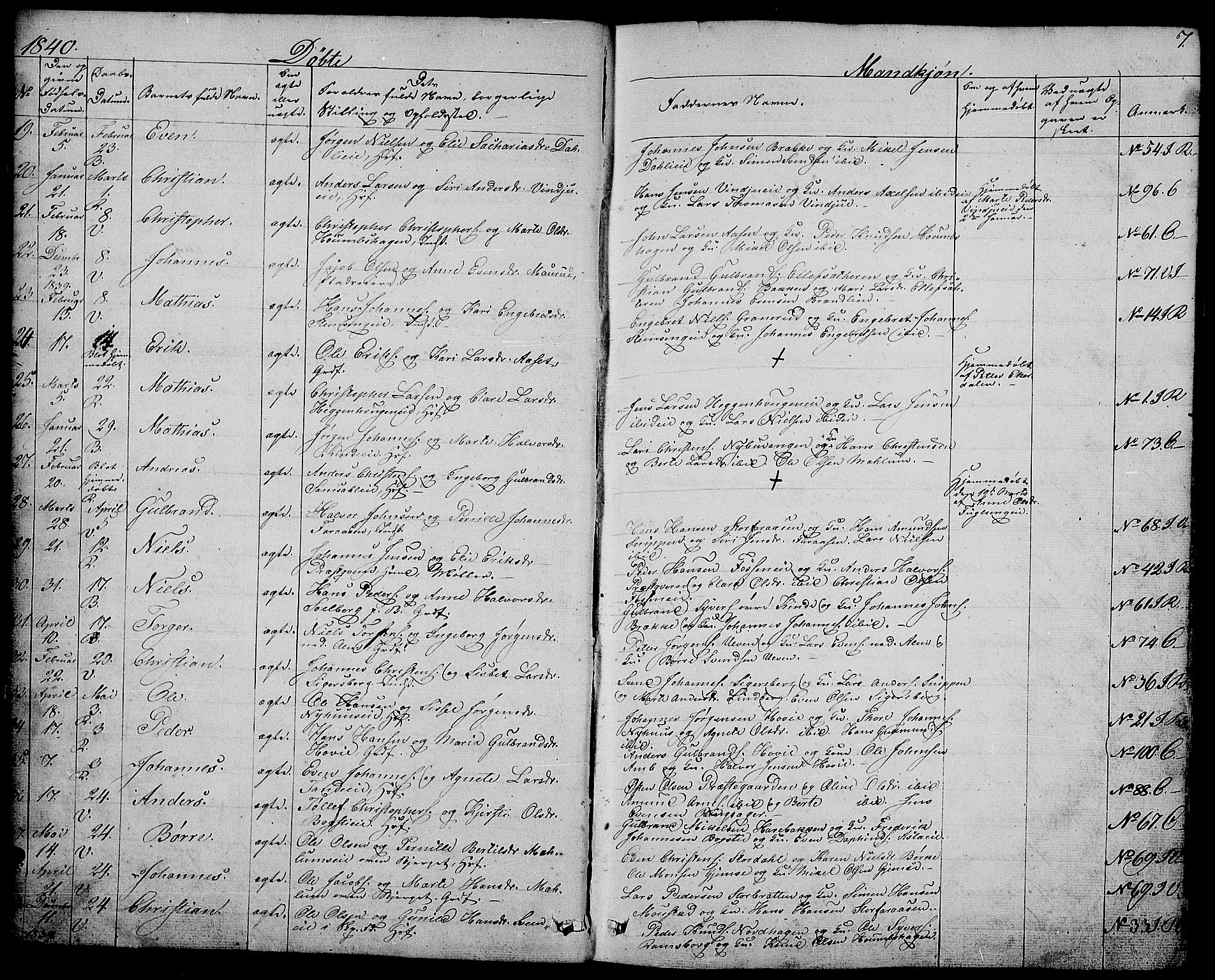 Ringsaker prestekontor, AV/SAH-PREST-014/L/La/L0005: Parish register (copy) no. 5, 1839-1850, p. 7