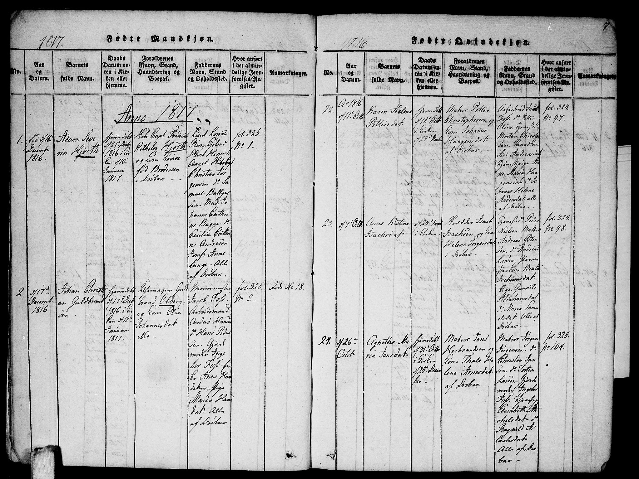 Drøbak prestekontor Kirkebøker, AV/SAO-A-10142a/F/Fa/L0001: Parish register (official) no. I 1, 1816-1842, p. 7