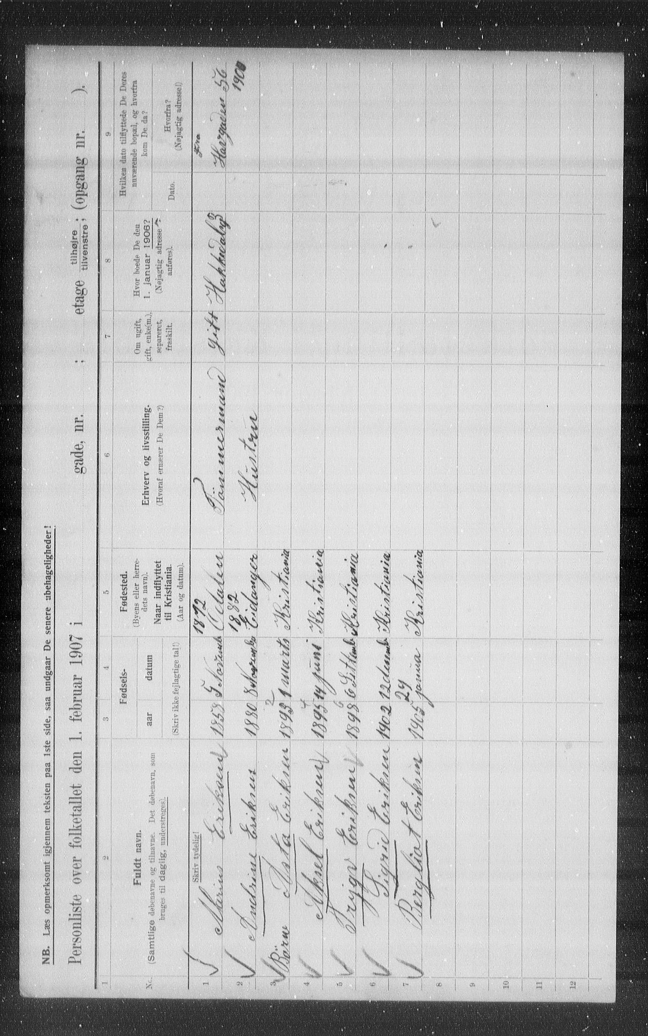 OBA, Municipal Census 1907 for Kristiania, 1907, p. 17447