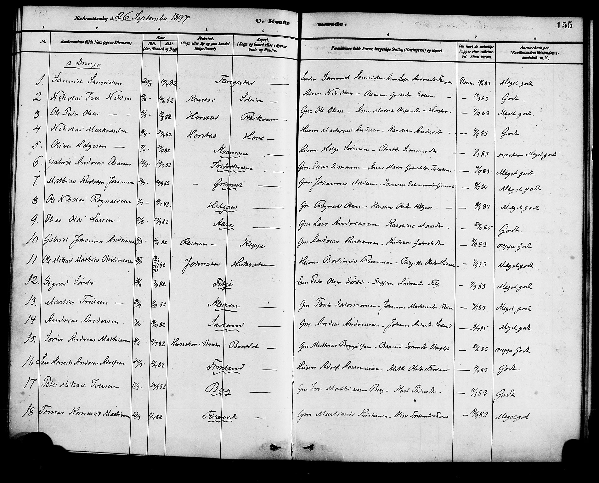 Førde sokneprestembete, SAB/A-79901/H/Haa/Haad/L0001: Parish register (official) no. D 1, 1881-1898, p. 155