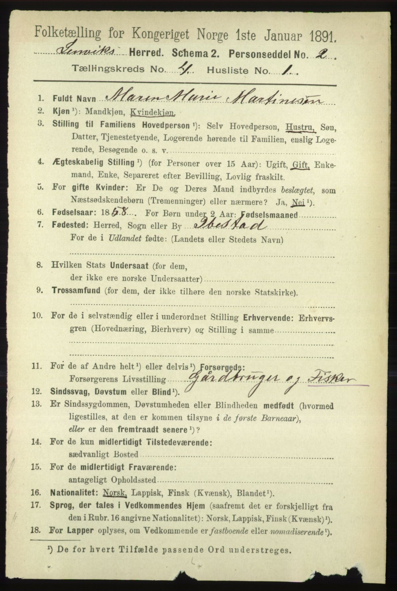 RA, 1891 census for 1931 Lenvik, 1891, p. 1918