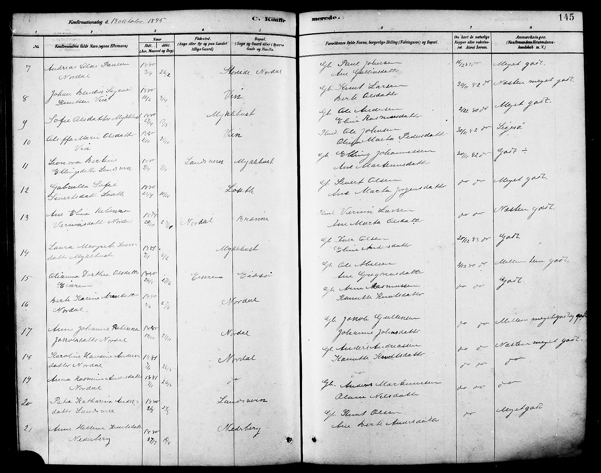 Ministerialprotokoller, klokkerbøker og fødselsregistre - Møre og Romsdal, AV/SAT-A-1454/502/L0027: Parish register (copy) no. 502C01, 1878-1908, p. 145