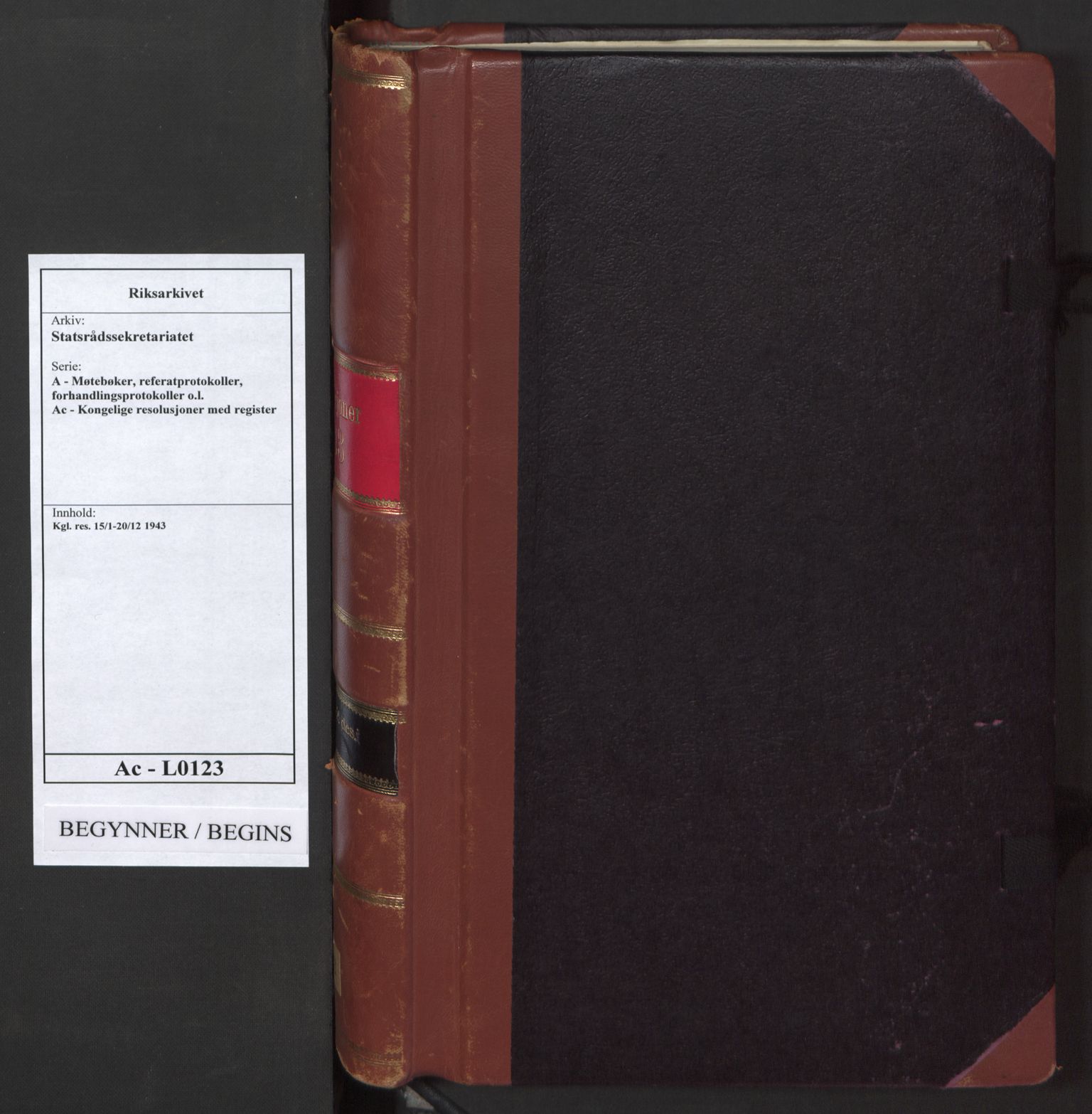 Statsrådssekretariatet, AV/RA-S-1001/A/Ac/L0123: Kgl. res. 15/1-20/12, 1943, p. 1