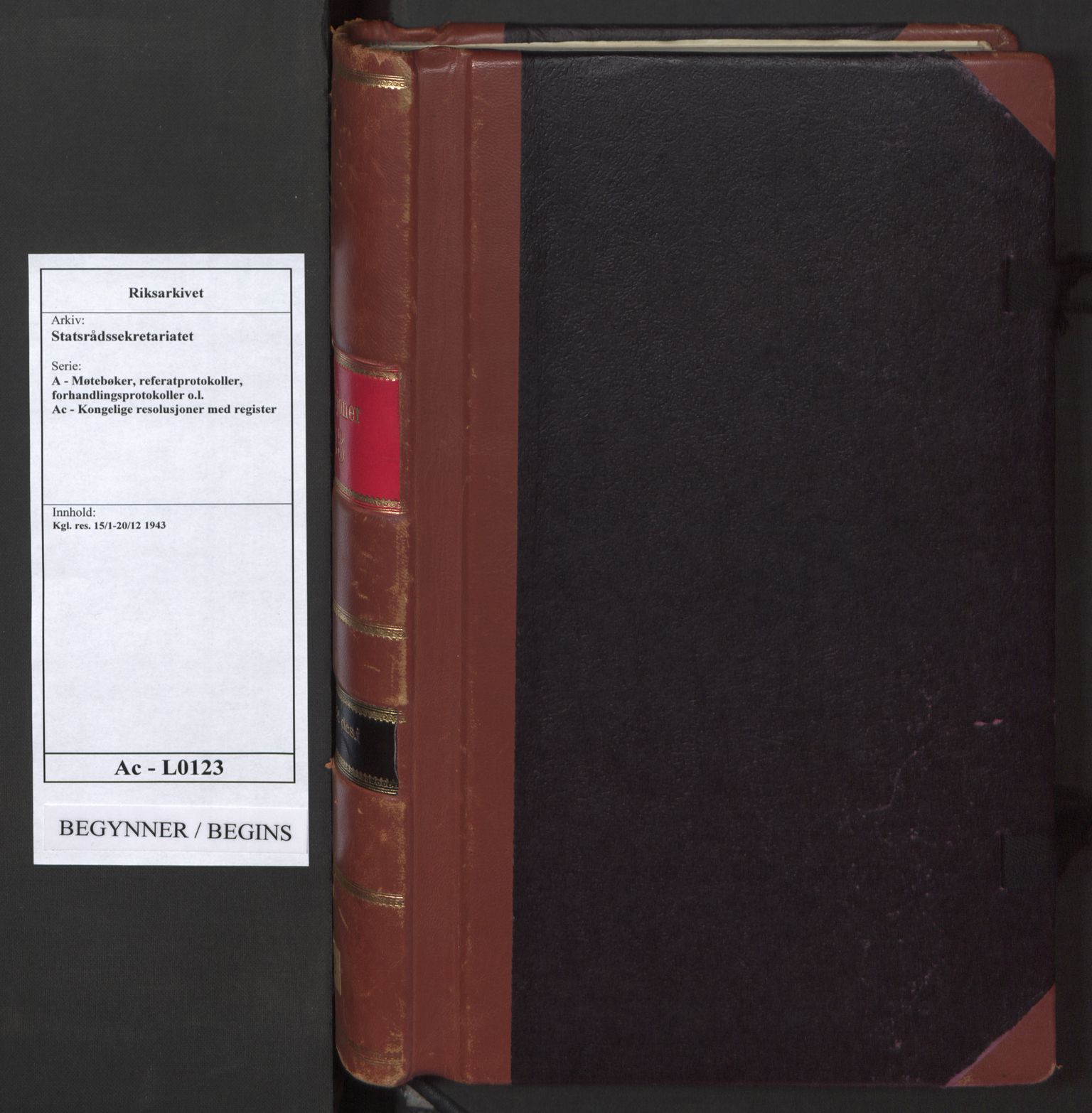 Statsrådssekretariatet, RA/S-1001/A/Ac/L0123: Kgl. res. 15/1-20/12, 1943, p. 1