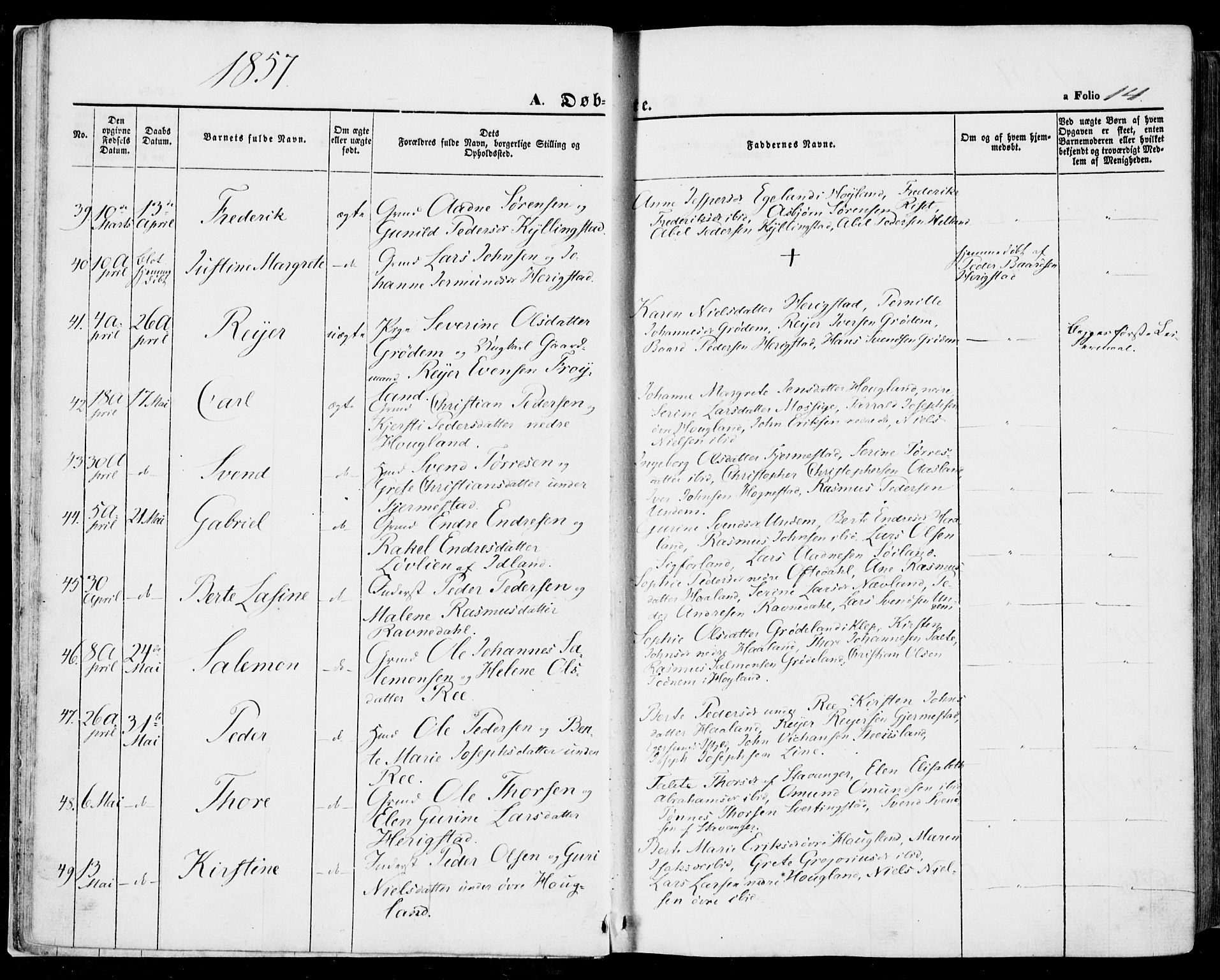 Lye sokneprestkontor, SAST/A-101794/001/30BA/L0007: Parish register (official) no. A 6, 1856-1871, p. 14