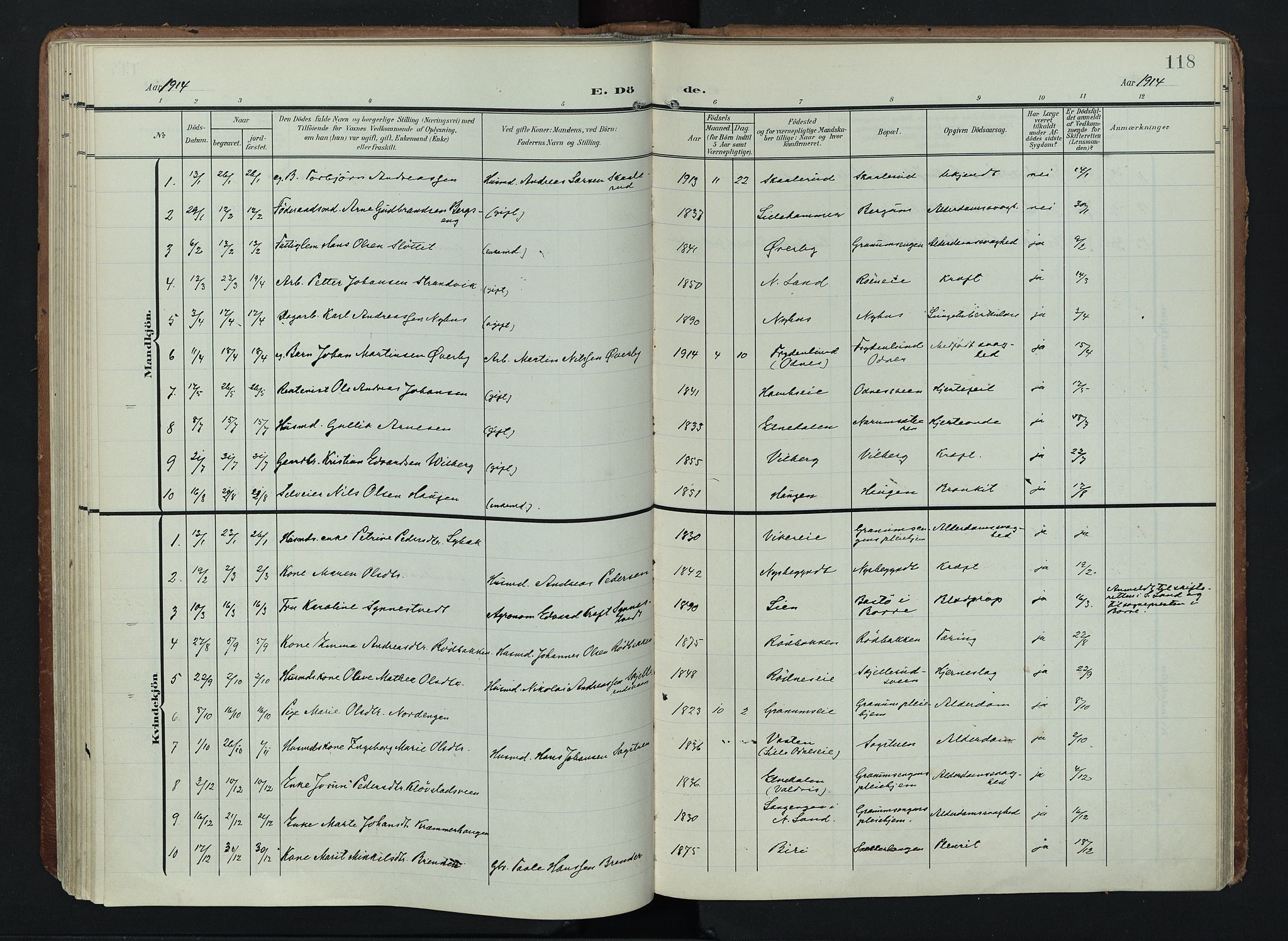 Søndre Land prestekontor, SAH/PREST-122/K/L0005: Parish register (official) no. 5, 1905-1914, p. 118