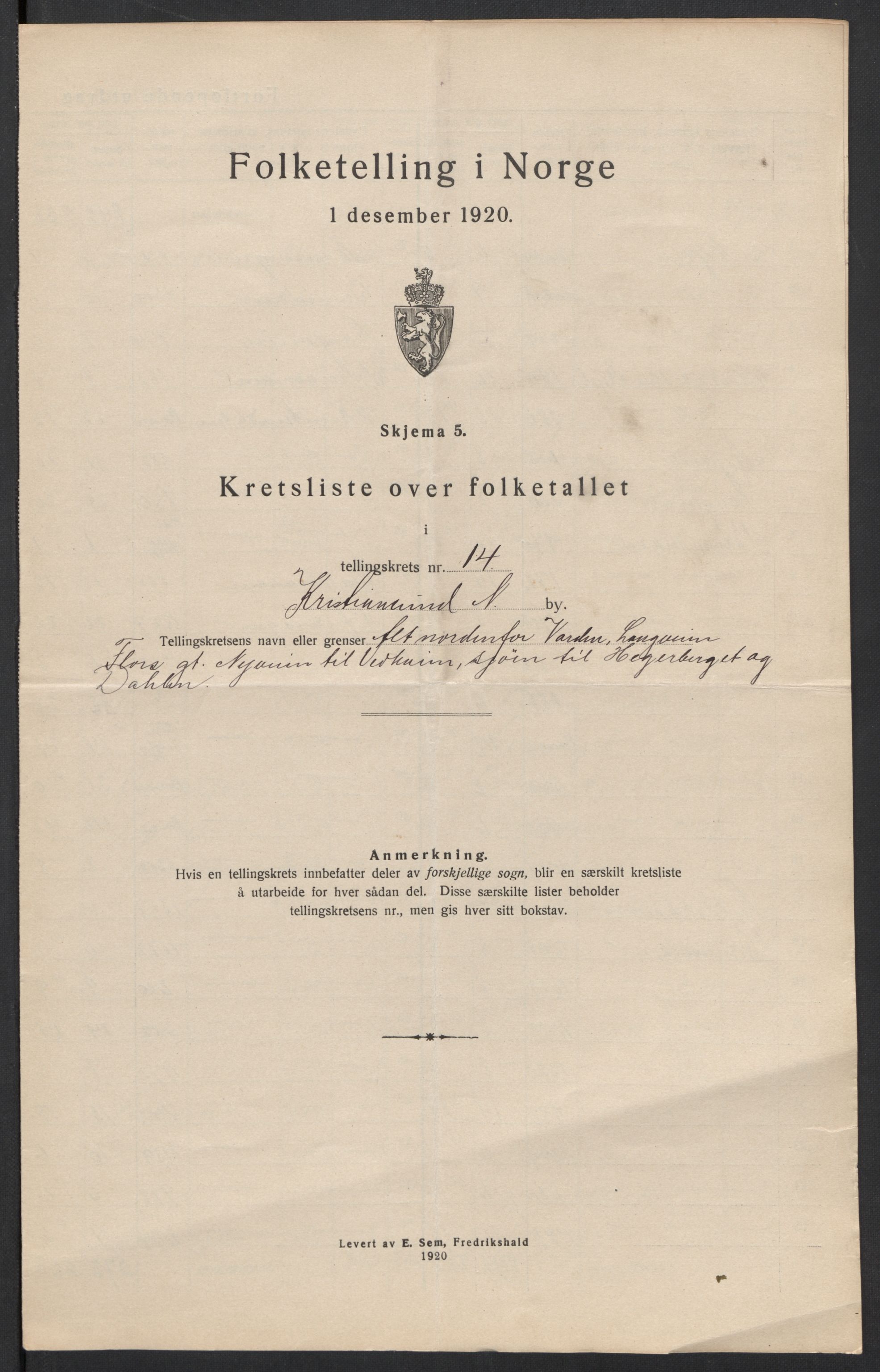 SAT, 1920 census for Kristiansund, 1920, p. 45