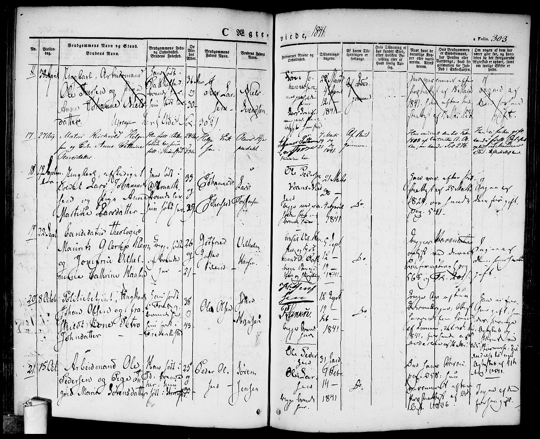 Halden prestekontor Kirkebøker, SAO/A-10909/F/Fa/L0005: Parish register (official) no. I 5, 1834-1845, p. 303