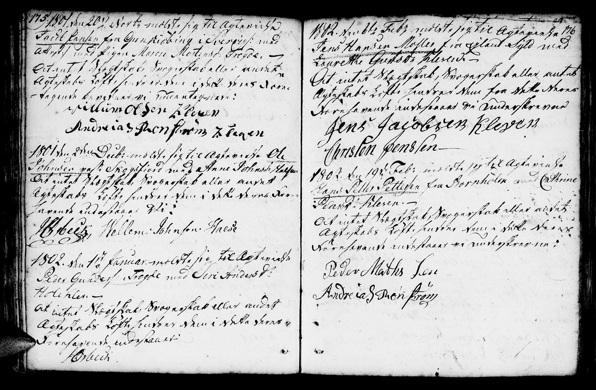 Mandal sokneprestkontor, SAK/1111-0030/F/Fa/Faa/L0007: Parish register (official) no. A 7, 1783-1818, p. 175-176