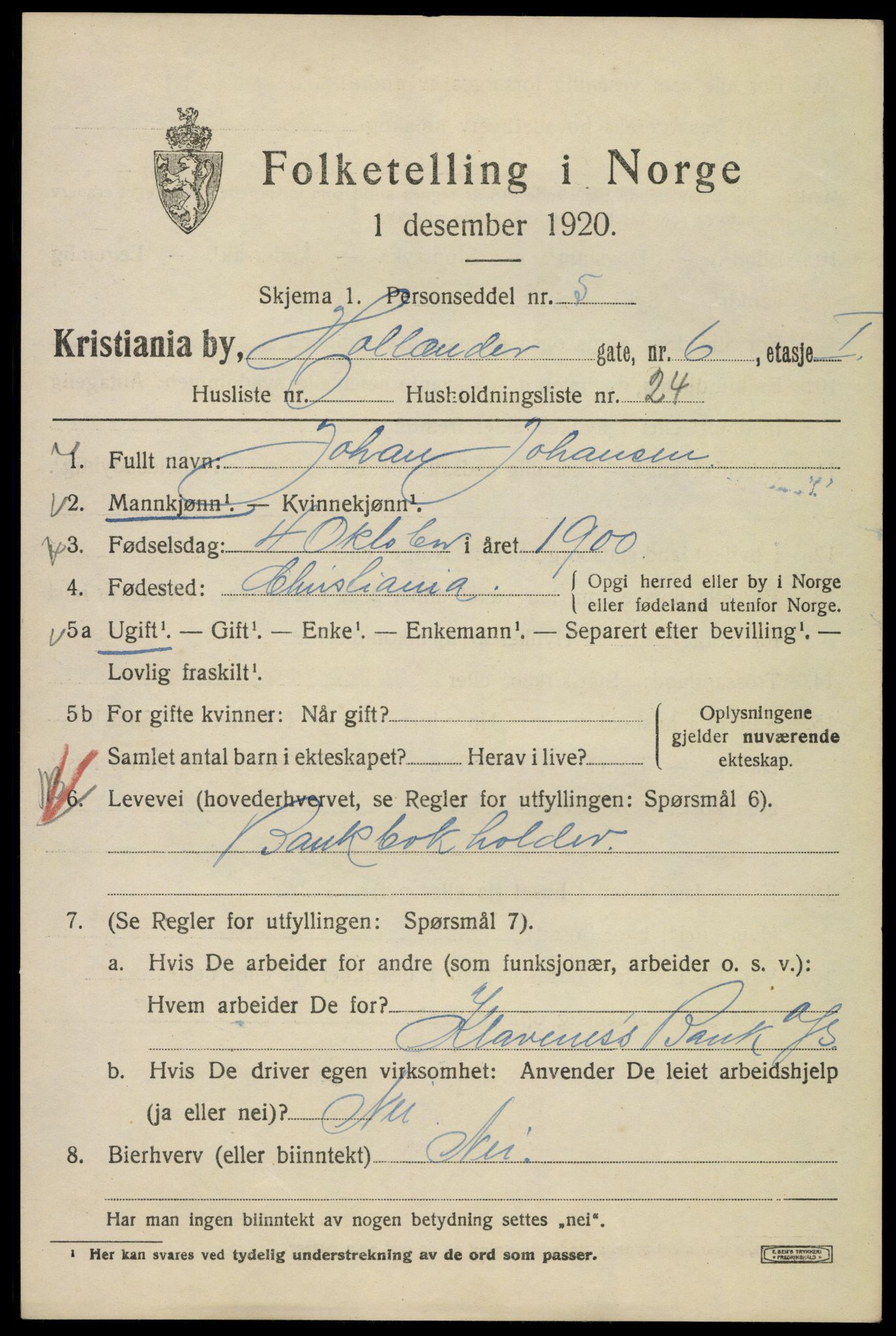 SAO, 1920 census for Kristiania, 1920, p. 296529