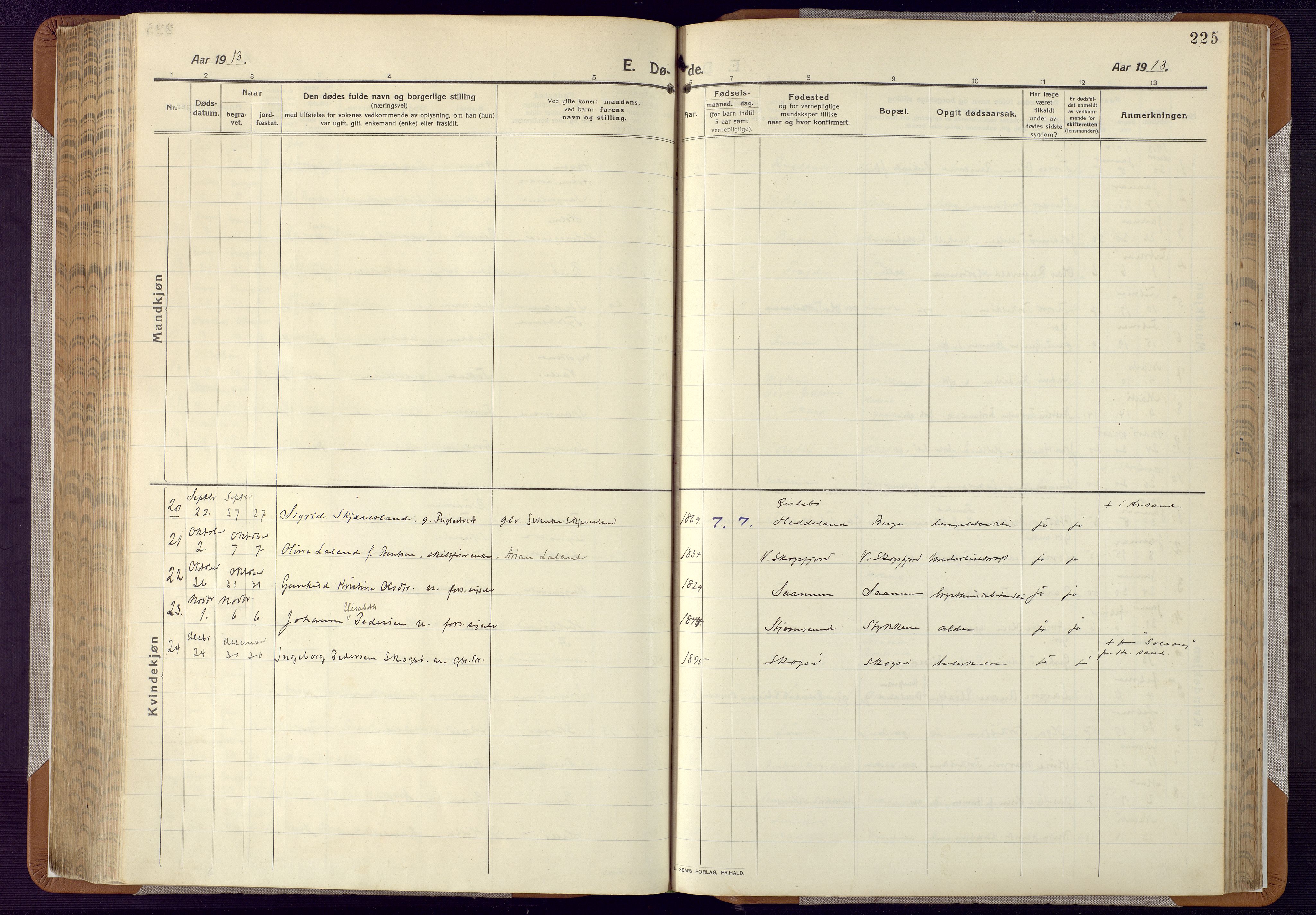 Mandal sokneprestkontor, AV/SAK-1111-0030/F/Fa/Faa/L0022: Parish register (official) no. A 22, 1913-1925, p. 225