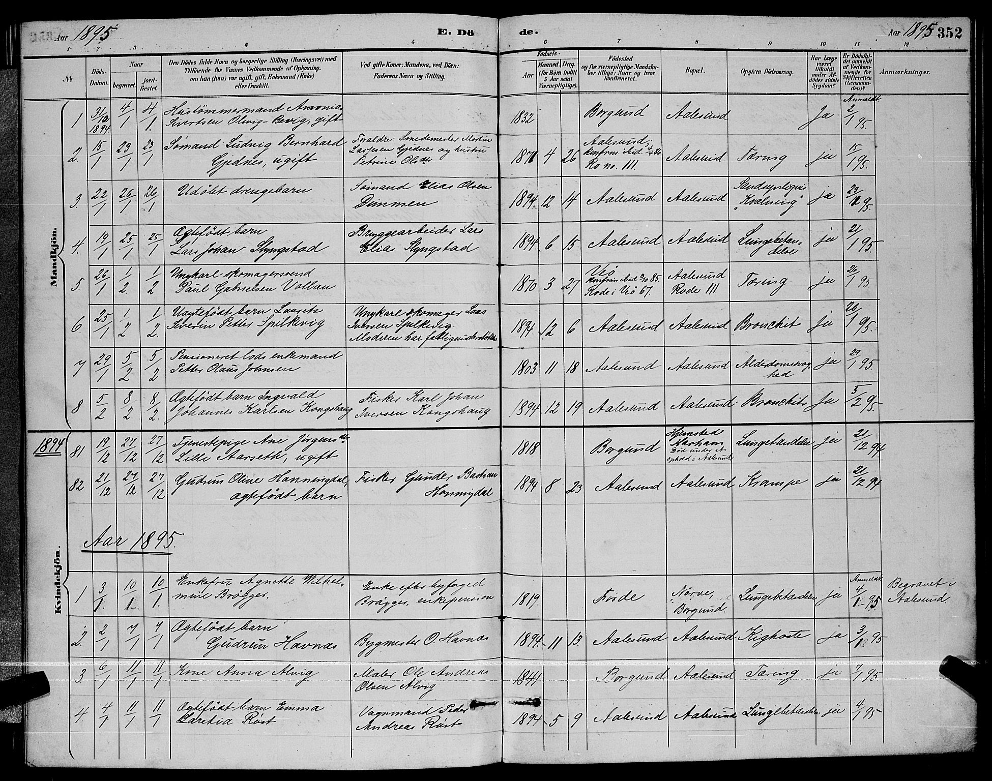 Ministerialprotokoller, klokkerbøker og fødselsregistre - Møre og Romsdal, AV/SAT-A-1454/529/L0467: Parish register (copy) no. 529C04, 1889-1897, p. 352