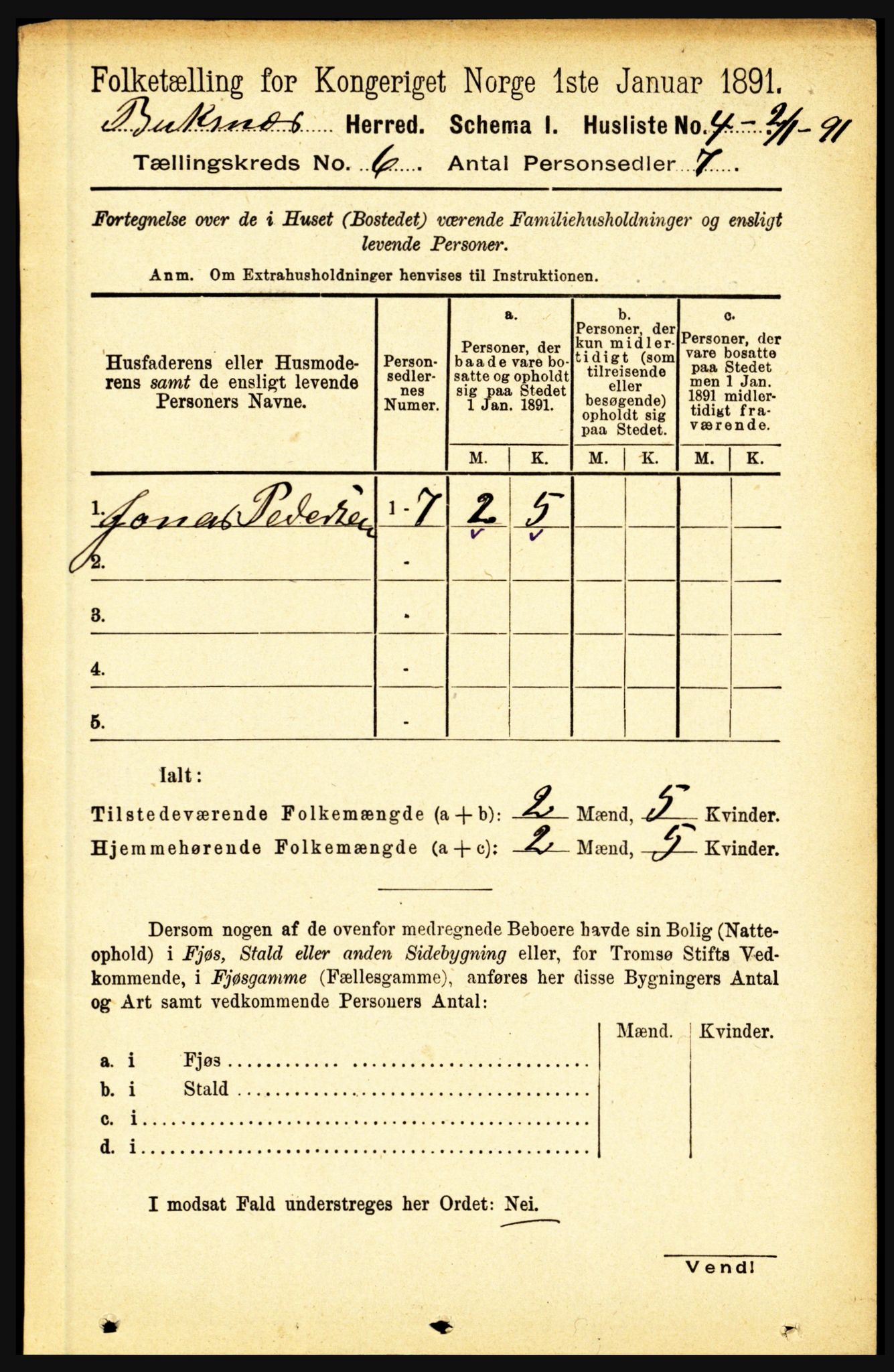 RA, 1891 census for 1860 Buksnes, 1891, p. 4466