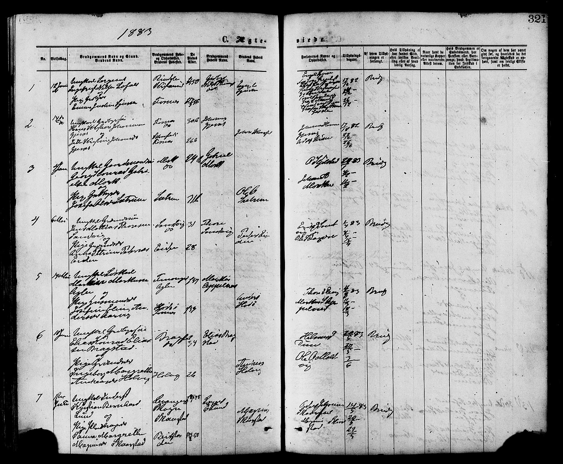 Ministerialprotokoller, klokkerbøker og fødselsregistre - Nord-Trøndelag, SAT/A-1458/773/L0616: Parish register (official) no. 773A07, 1870-1887, p. 321
