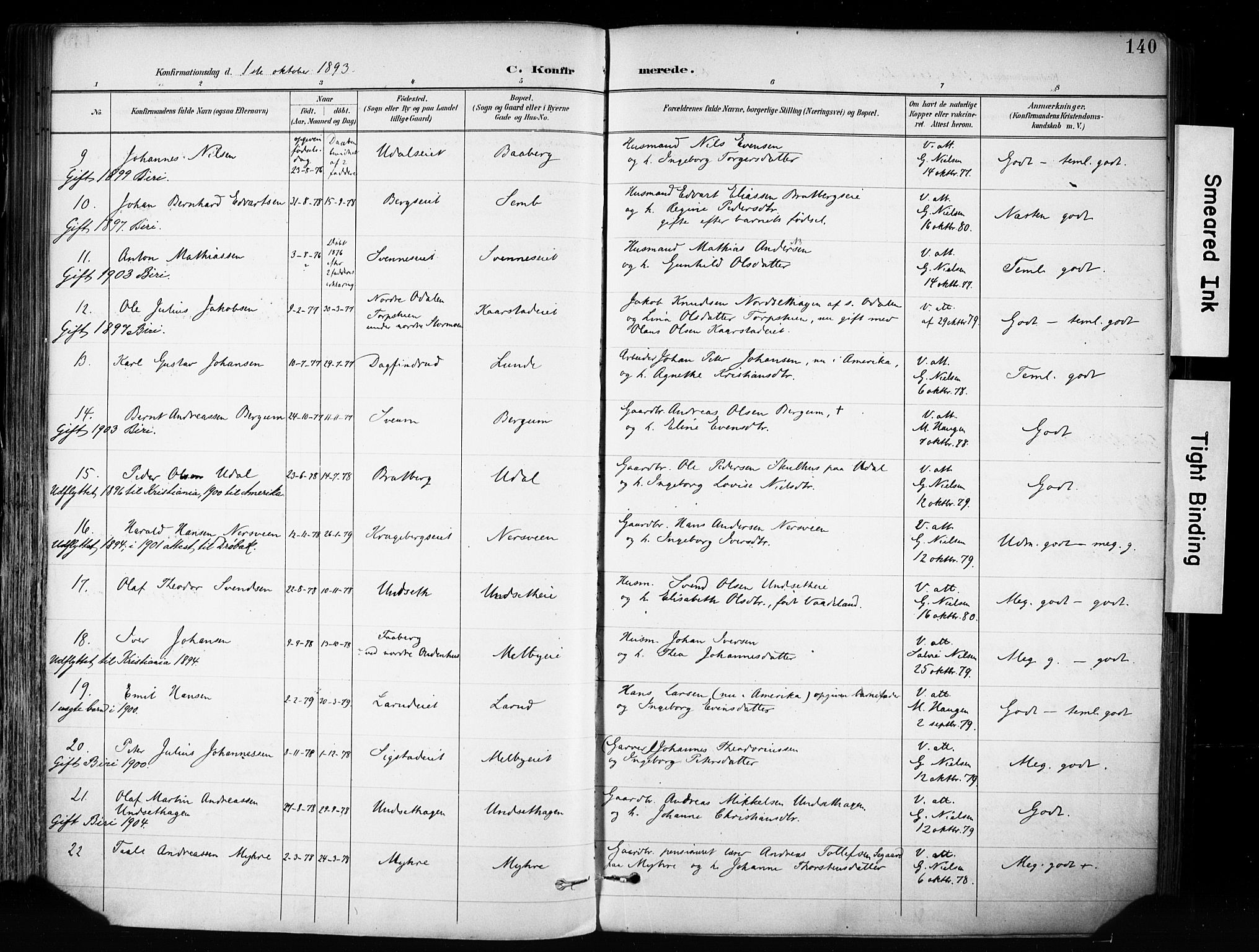 Biri prestekontor, AV/SAH-PREST-096/H/Ha/Haa/L0009: Parish register (official) no. 9, 1887-1900, p. 140