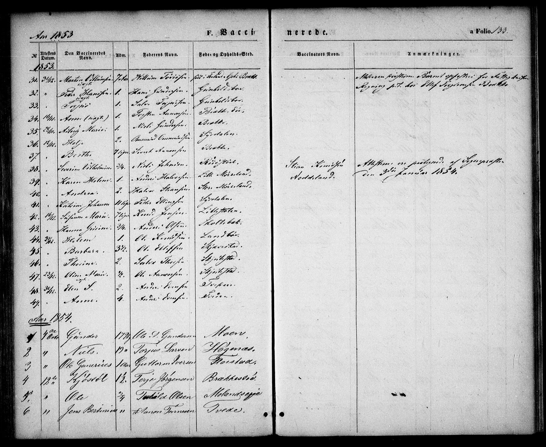 Austre Moland sokneprestkontor, AV/SAK-1111-0001/F/Fa/Faa/L0007: Parish register (official) no. A 7, 1847-1857, p. 133