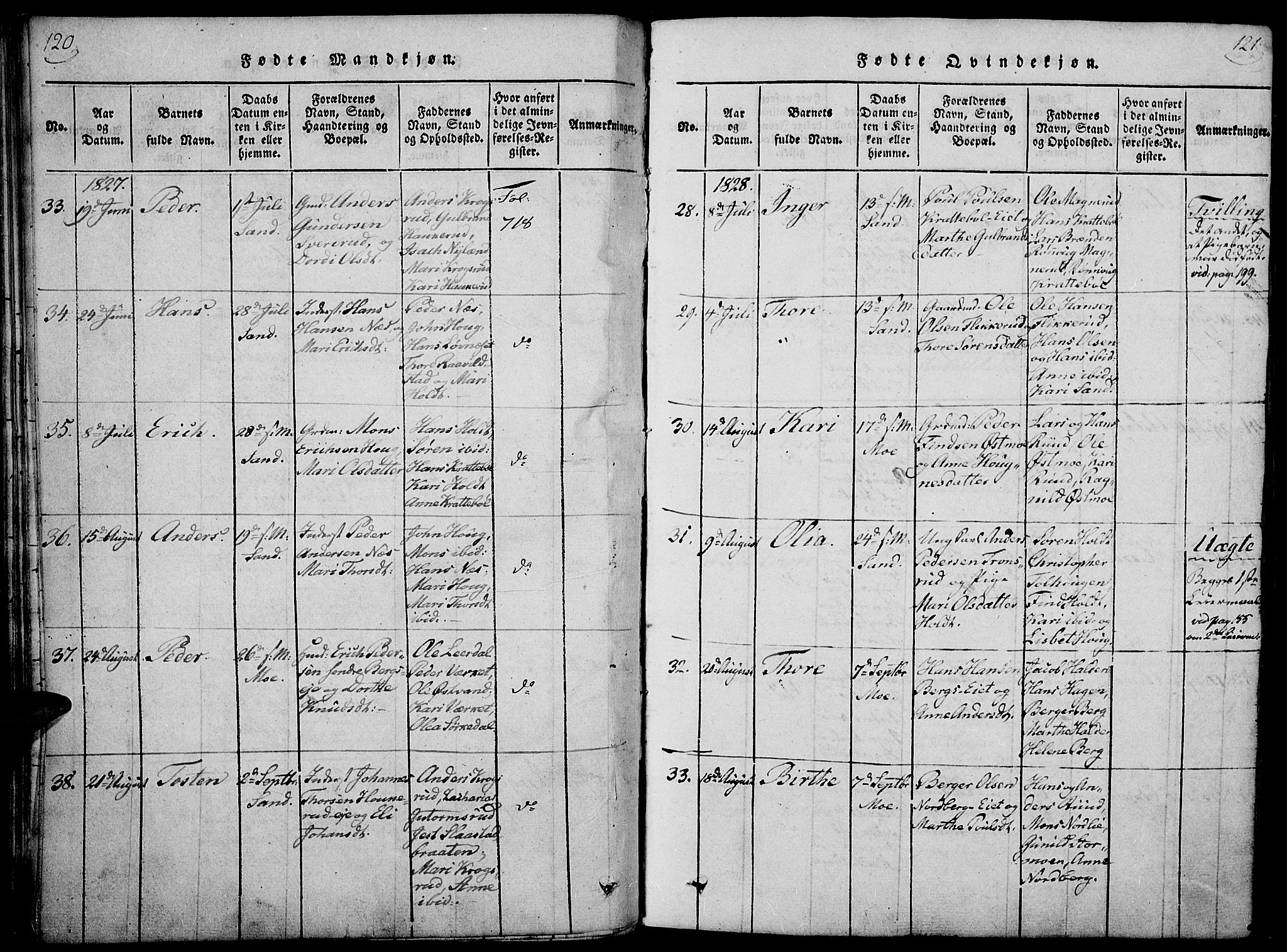 Nord-Odal prestekontor, AV/SAH-PREST-032/H/Ha/Haa/L0001: Parish register (official) no. 1, 1819-1838, p. 120-121