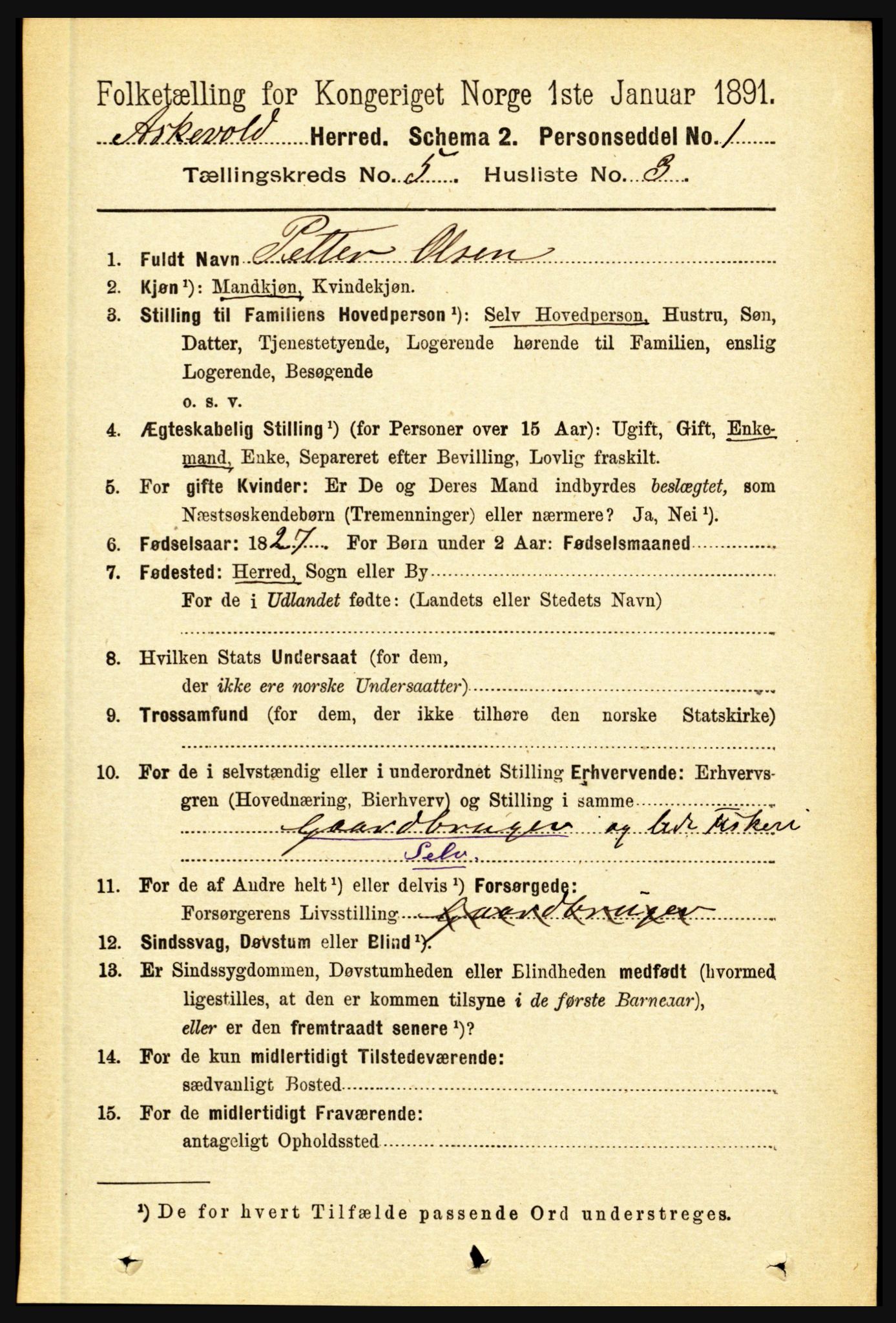 RA, 1891 census for 1428 Askvoll, 1891, p. 1526