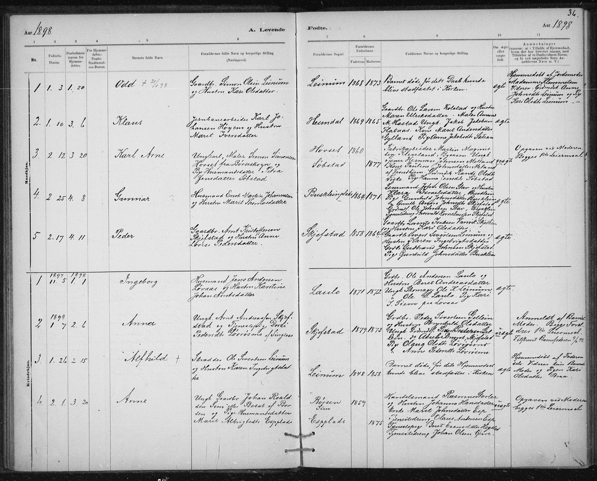 Ministerialprotokoller, klokkerbøker og fødselsregistre - Sør-Trøndelag, SAT/A-1456/613/L0392: Parish register (official) no. 613A01, 1887-1906, p. 36