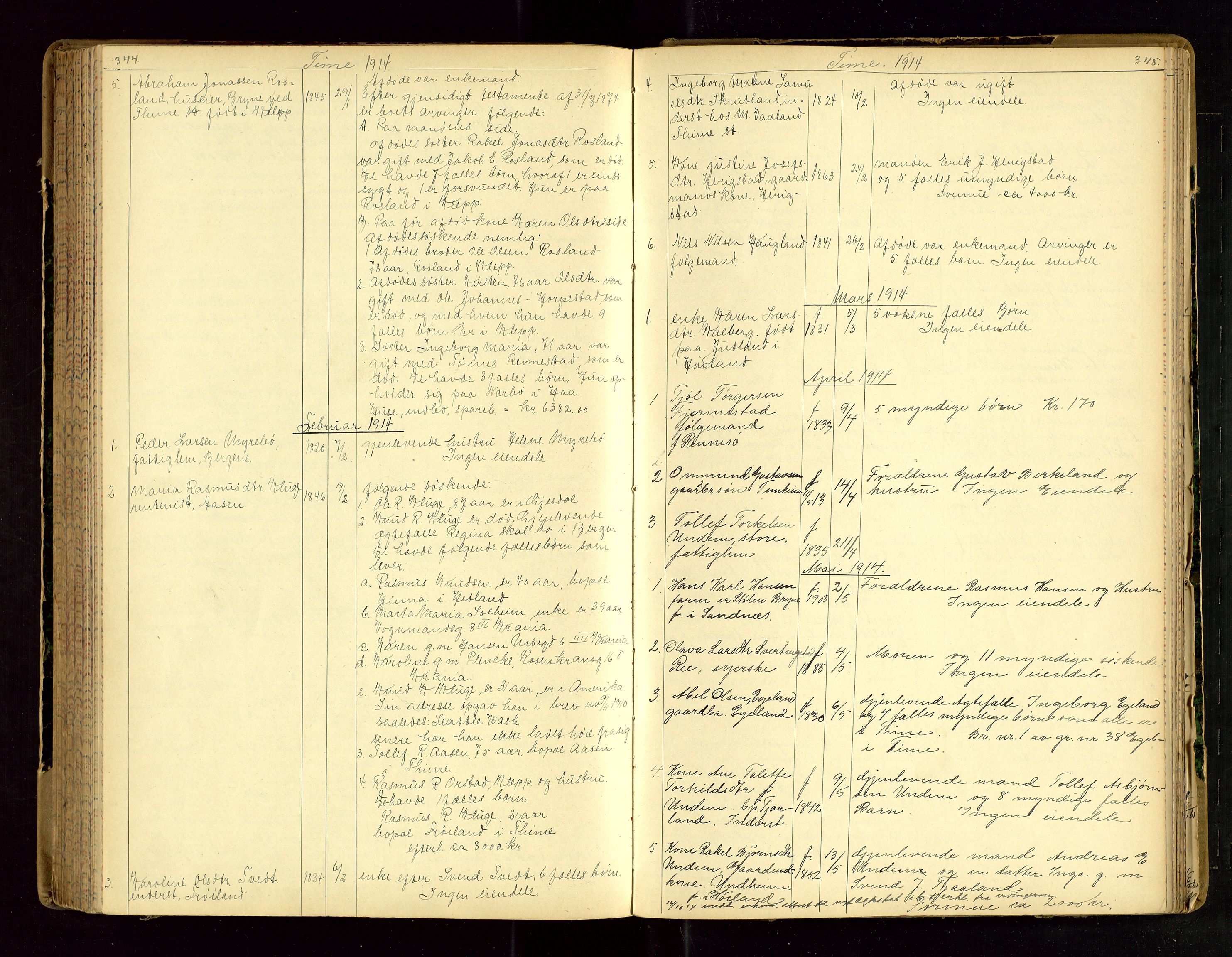 Jæren sorenskriveri, AV/SAST-A-100310/01/5/52/52B/L0003: DØDSFALLPROTOKOLL, 1910-1916, p. 344-345