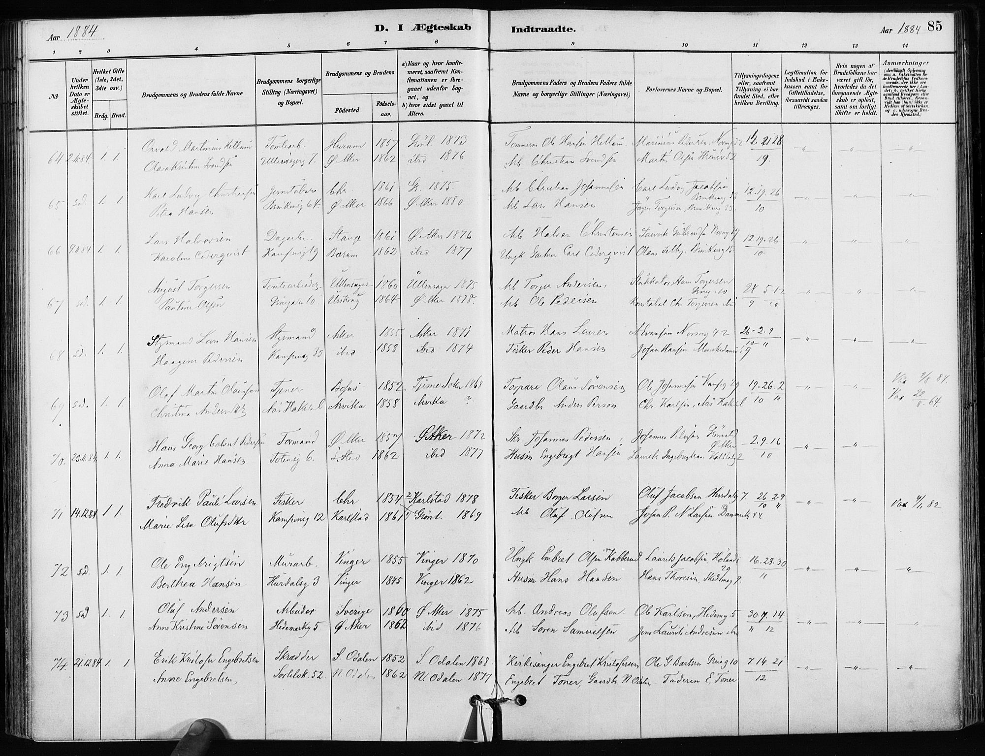 Kampen prestekontor Kirkebøker, SAO/A-10853/F/Fa/L0002: Parish register (official) no. I 2, 1880-1888, p. 85