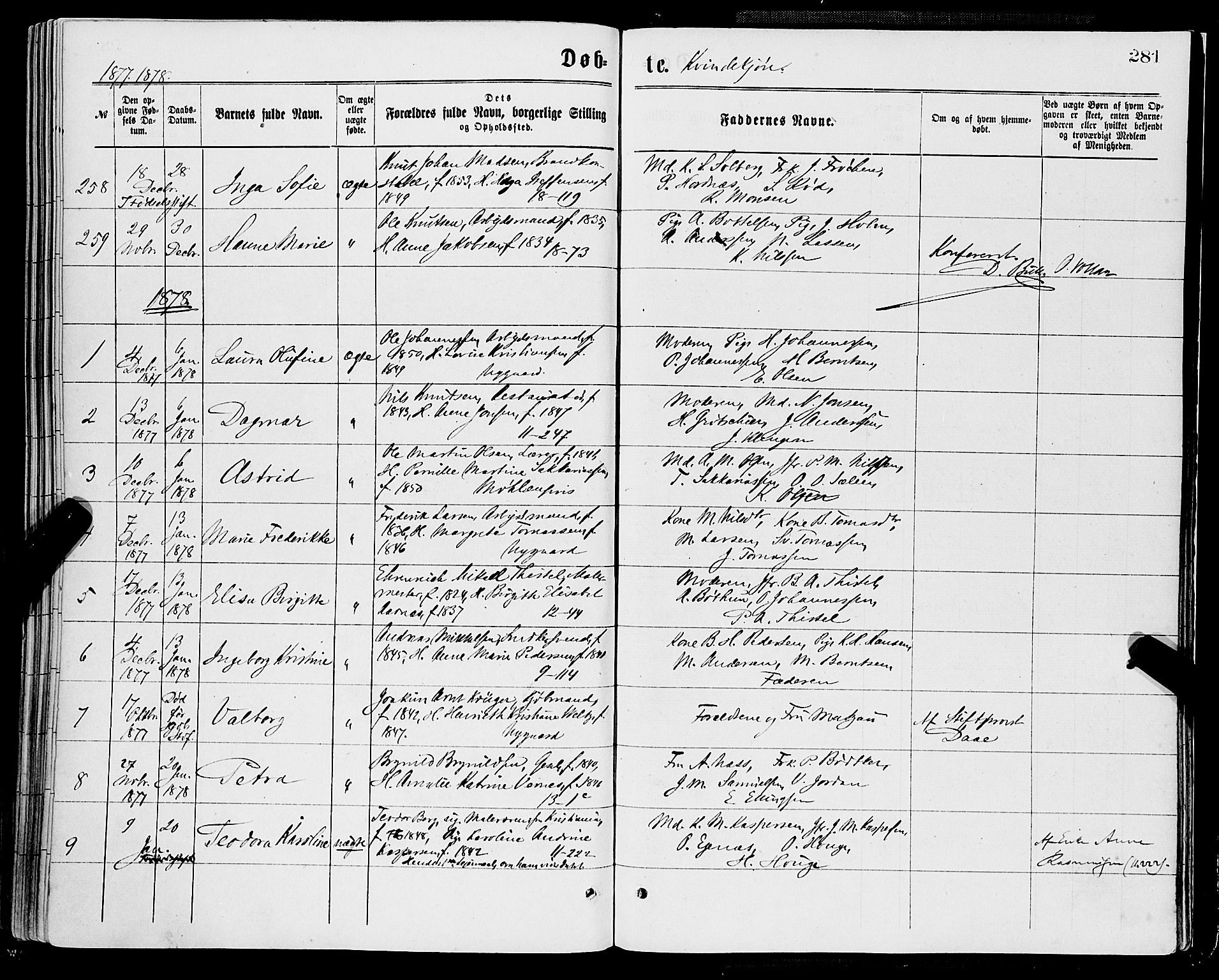 Domkirken sokneprestembete, SAB/A-74801/H/Haa/L0022: Parish register (official) no. B 5, 1872-1878, p. 281