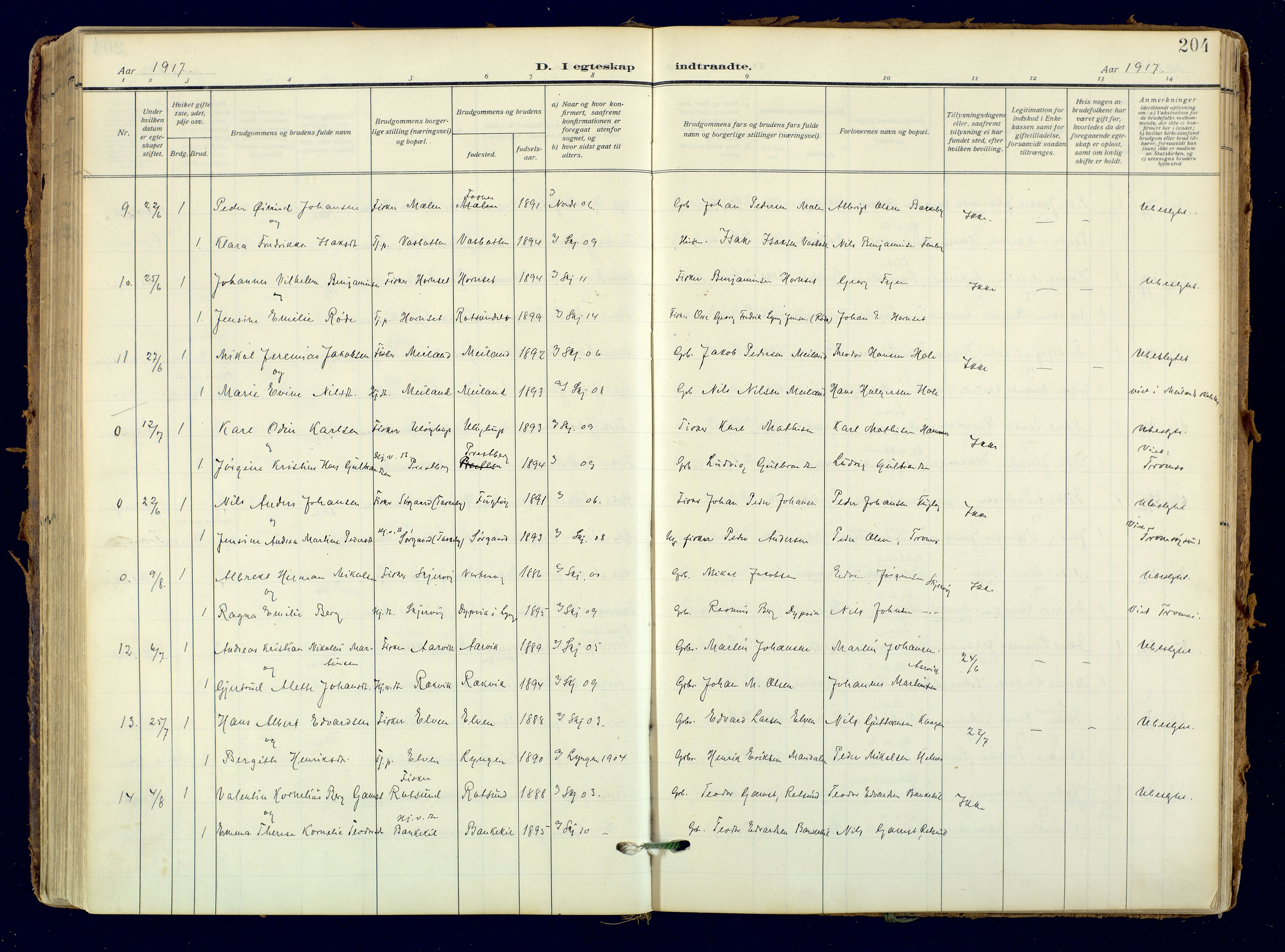 Skjervøy sokneprestkontor, AV/SATØ-S-1300/H/Ha/Haa: Parish register (official) no. 18, 1910-1926, p. 204