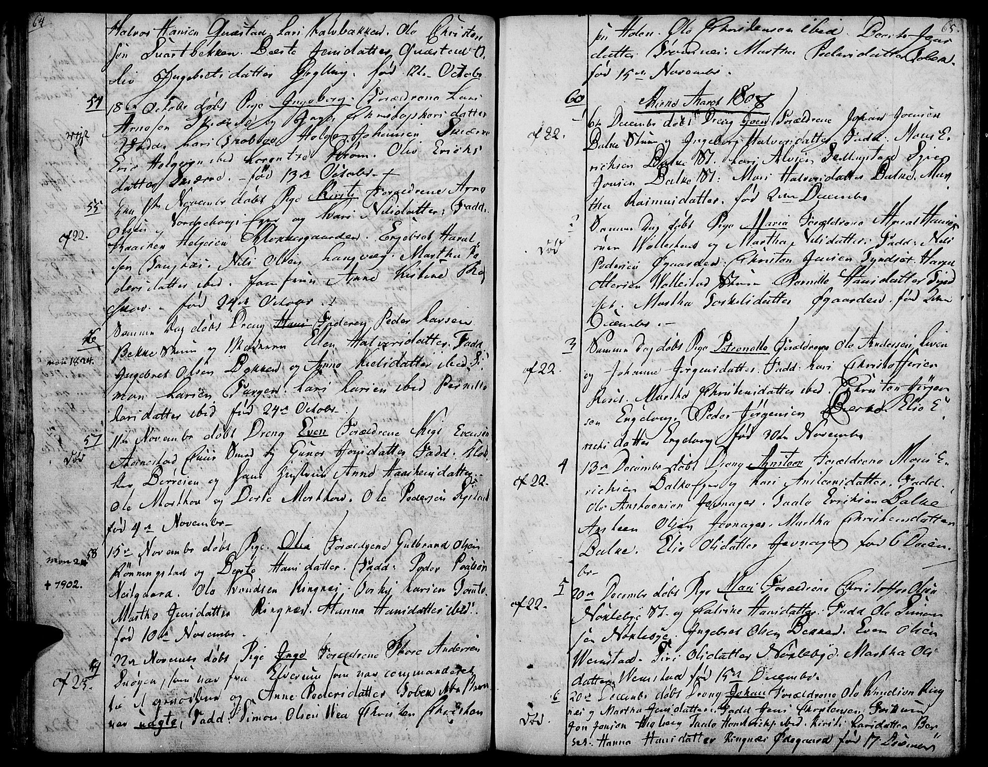 Løten prestekontor, AV/SAH-PREST-022/K/Ka/L0004: Parish register (official) no. 4, 1801-1814, p. 64-65