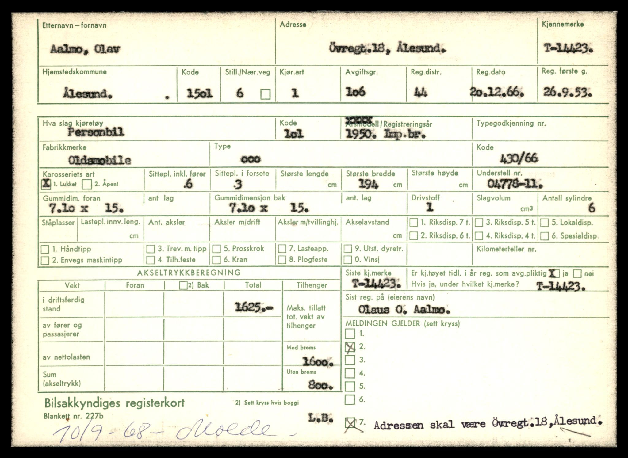 Møre og Romsdal vegkontor - Ålesund trafikkstasjon, AV/SAT-A-4099/F/Fe/L0045: Registreringskort for kjøretøy T 14320 - T 14444, 1927-1998, p. 2651