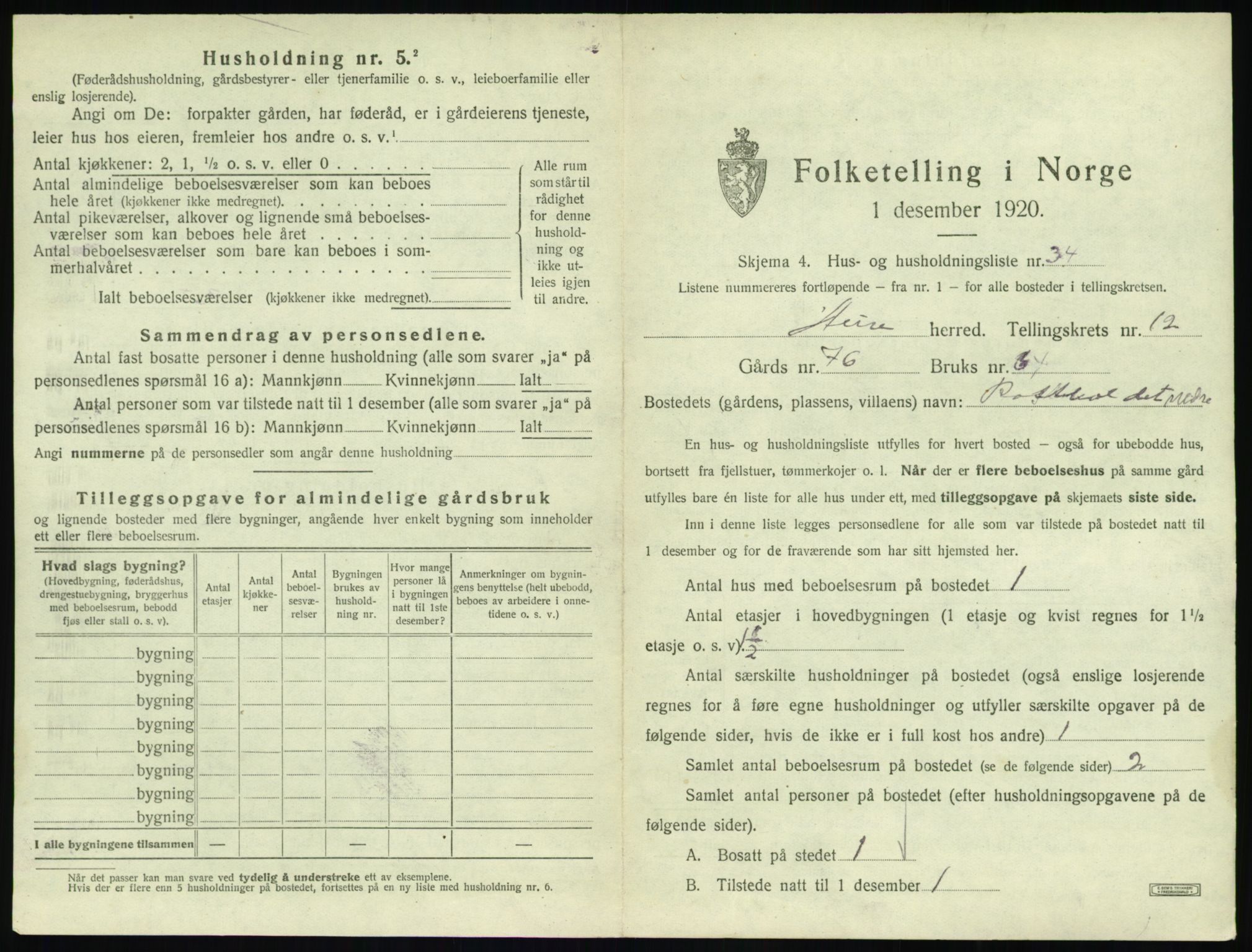 SAT, 1920 census for Aure, 1920, p. 760