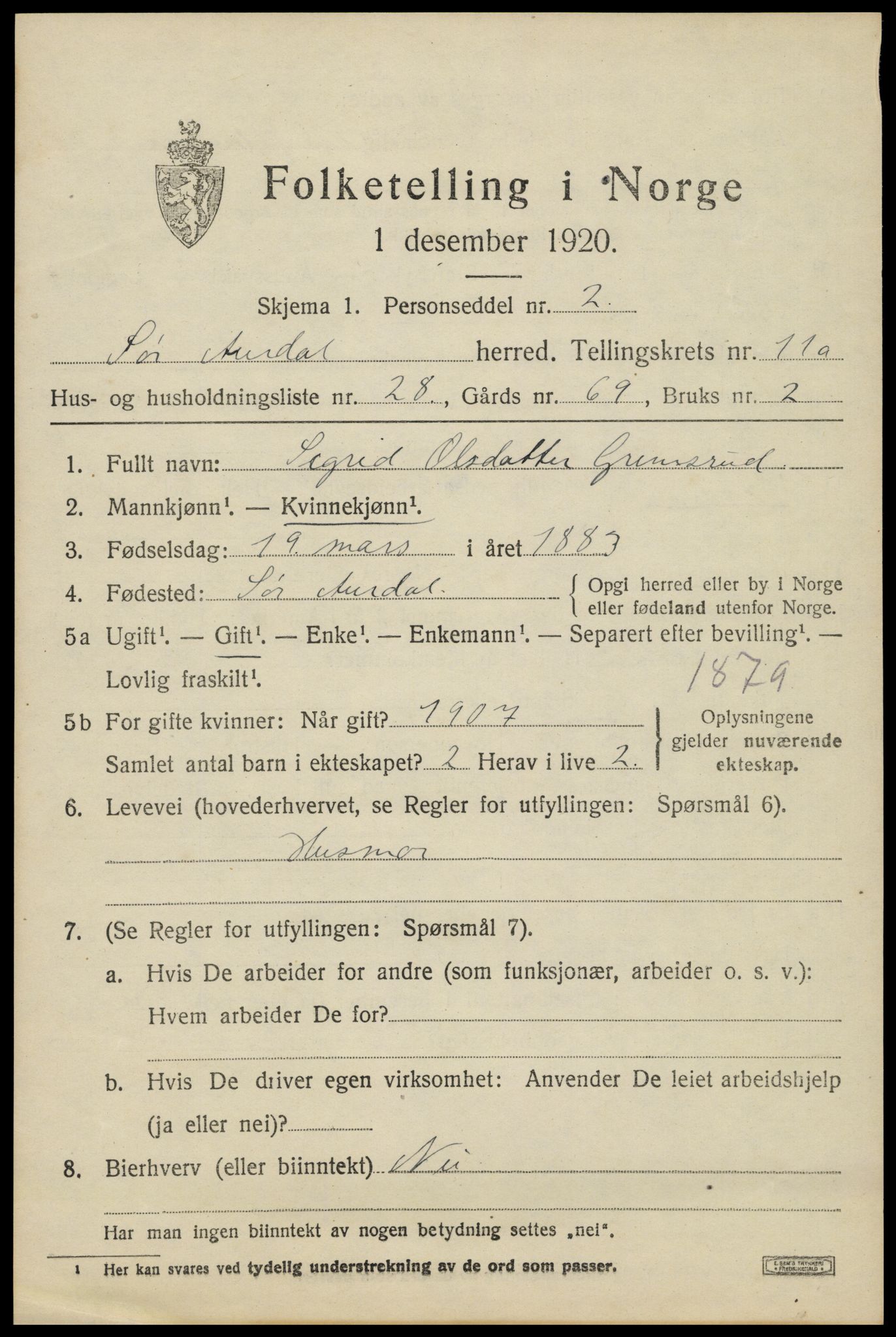 SAH, 1920 census for Sør-Aurdal, 1920, p. 6659