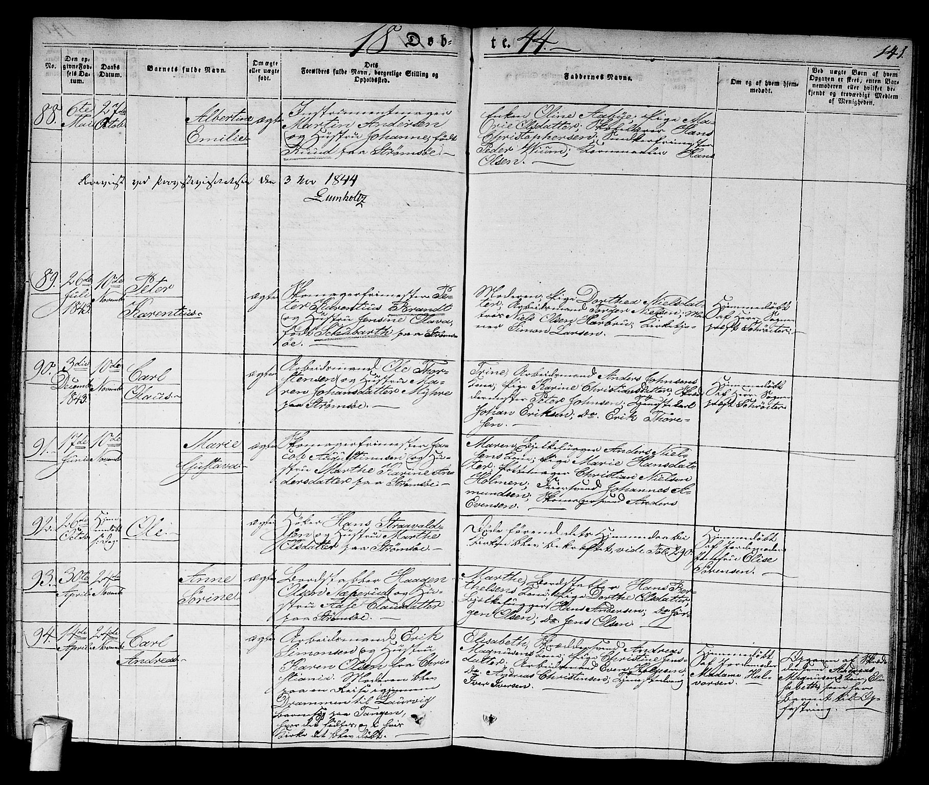 Strømsø kirkebøker, AV/SAKO-A-246/F/Fa/L0012: Parish register (official) no. I 12, 1830-1847, p. 141