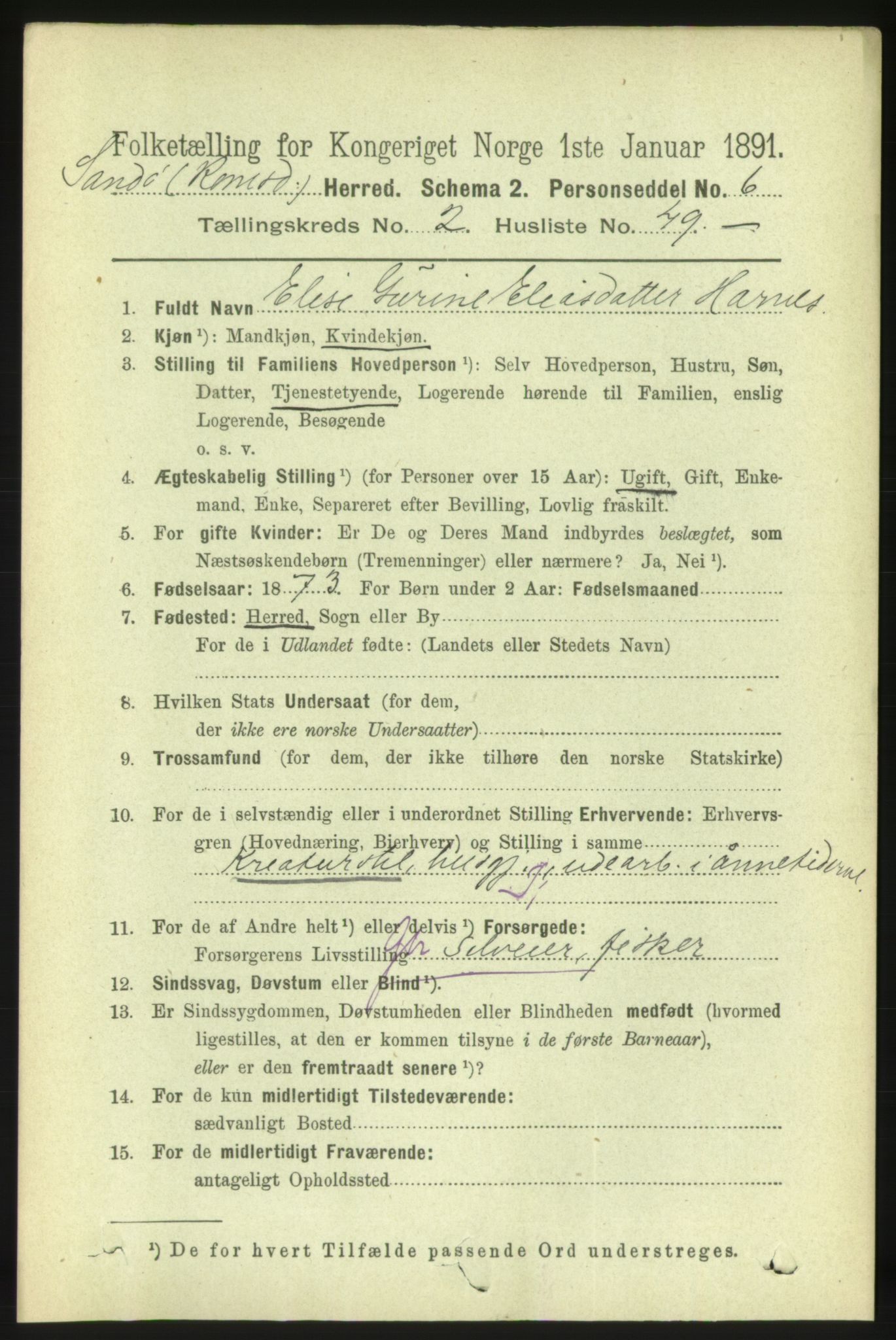 RA, 1891 census for 1546 Sandøy, 1891, p. 895