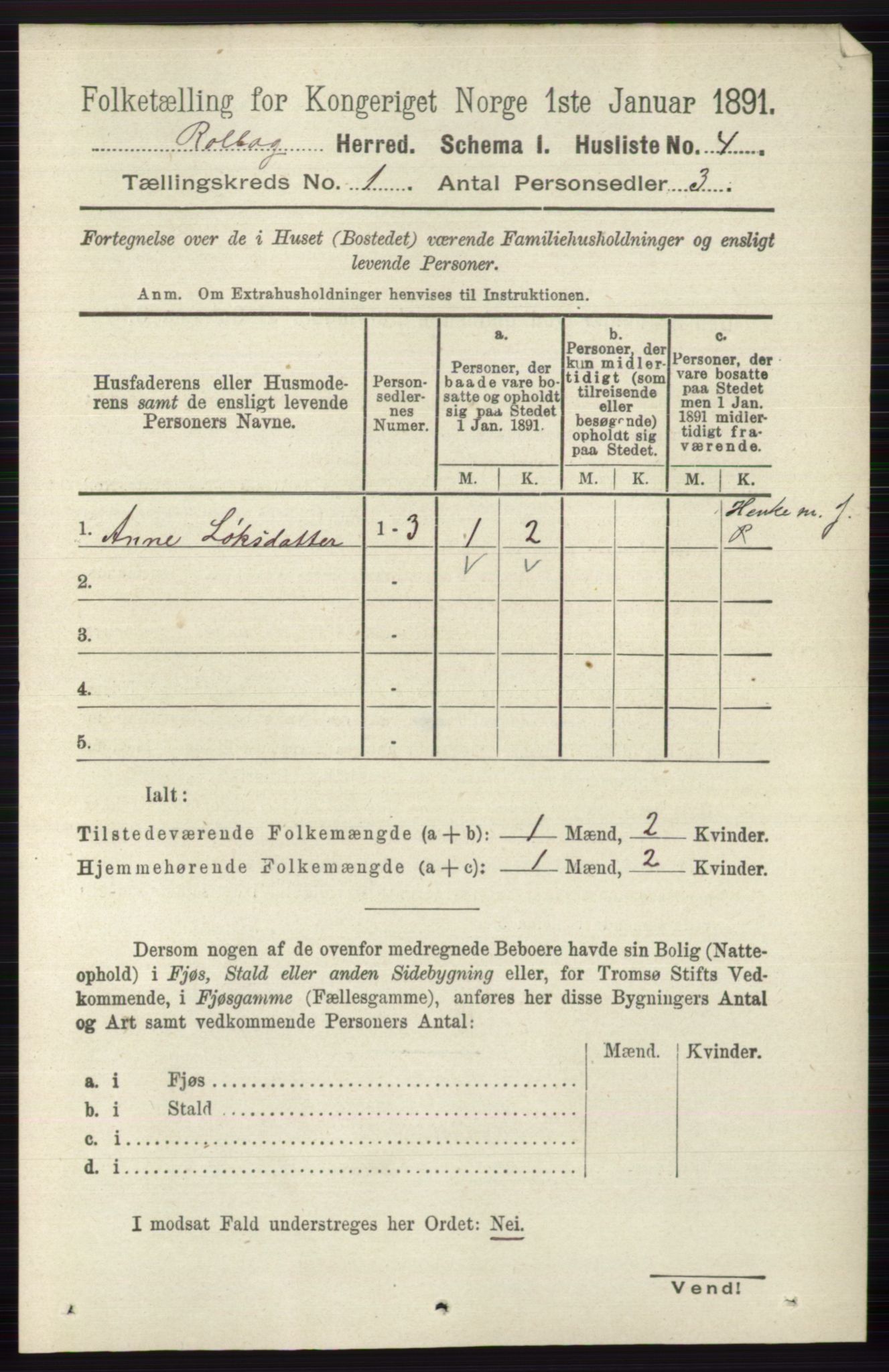 RA, 1891 census for 0632 Rollag, 1891, p. 20