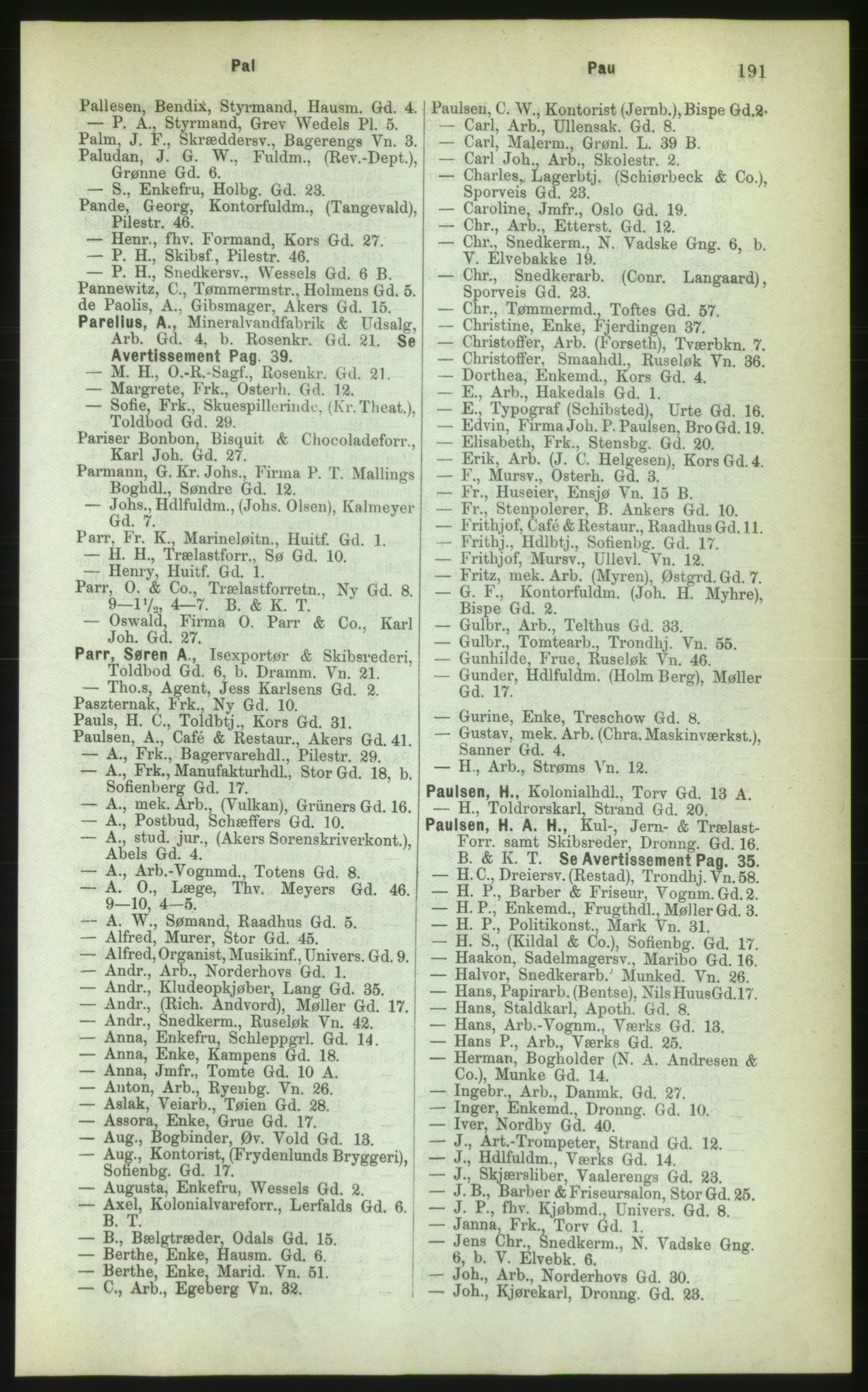 Kristiania/Oslo adressebok, PUBL/-, 1883, p. 191