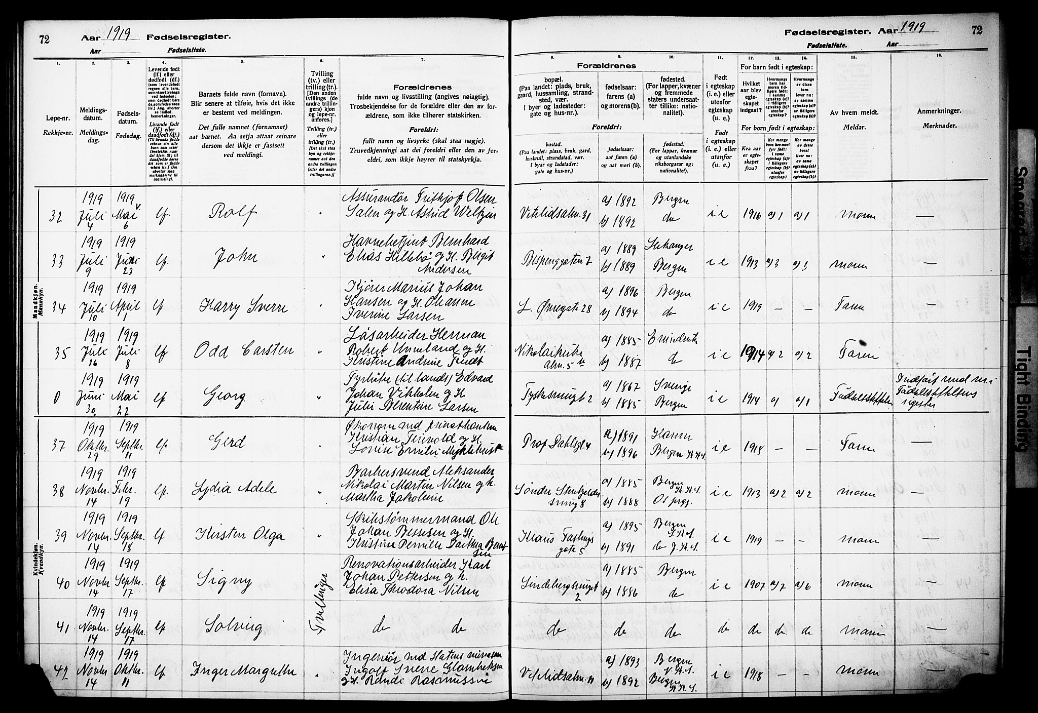 Korskirken sokneprestembete, SAB/A-76101/I/Id/L00A1: Birth register no. A 1, 1916-1929, p. 72