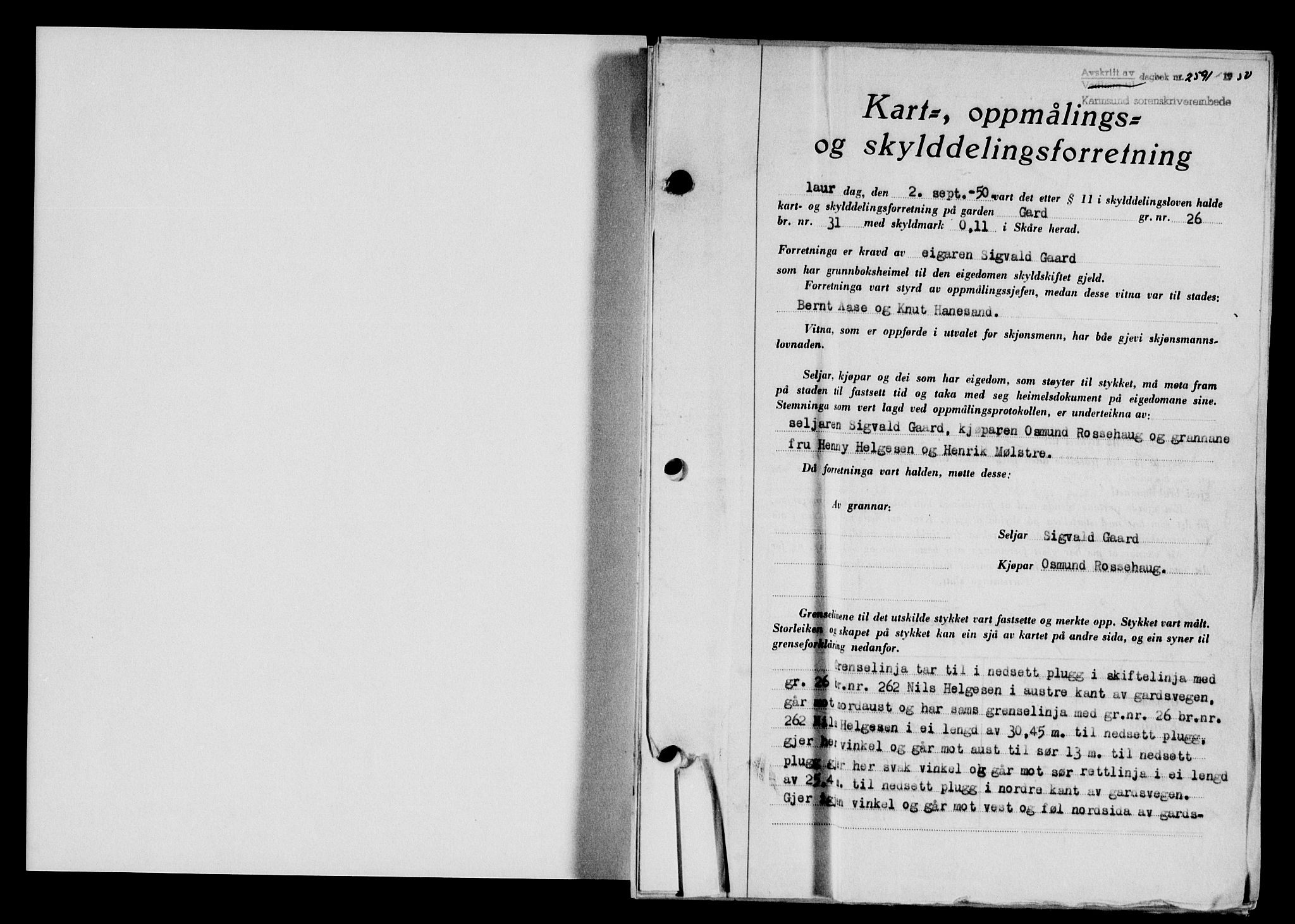 Karmsund sorenskriveri, SAST/A-100311/01/II/IIB/L0101: Mortgage book no. 81A, 1950-1951, Diary no: : 2591/1950