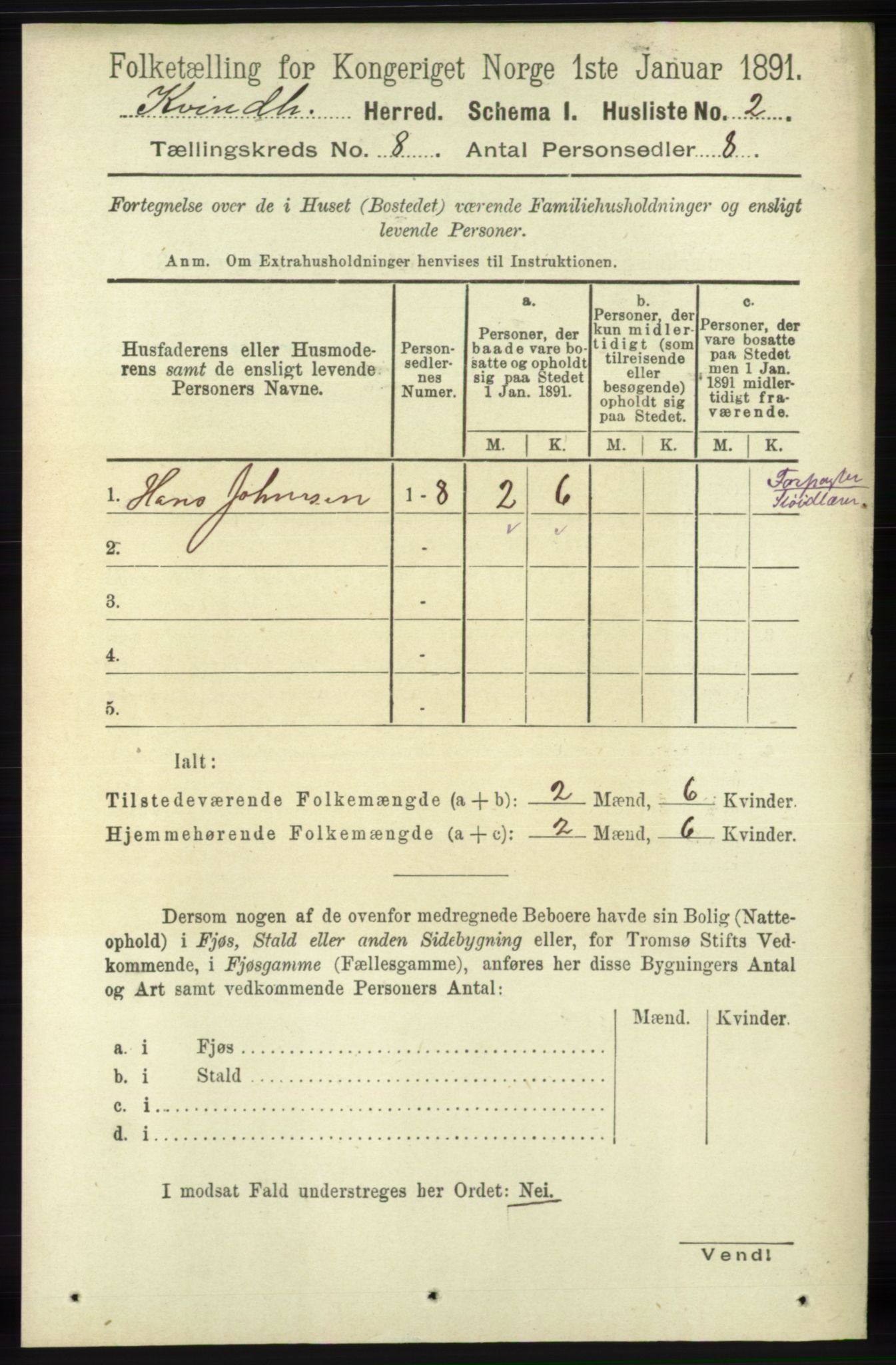 RA, 1891 census for 1224 Kvinnherad, 1891, p. 2923
