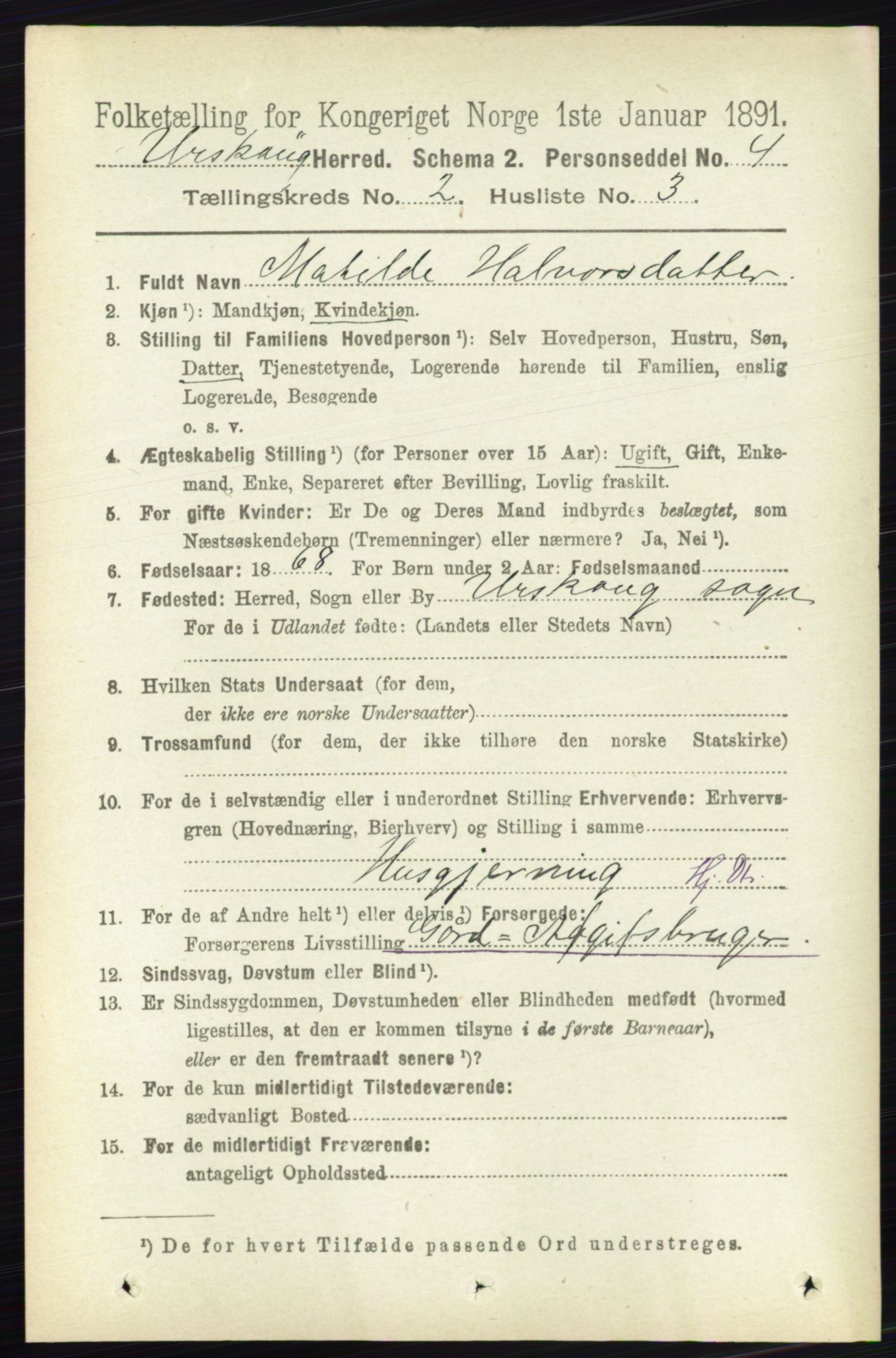 RA, 1891 census for 0224 Aurskog, 1891, p. 203