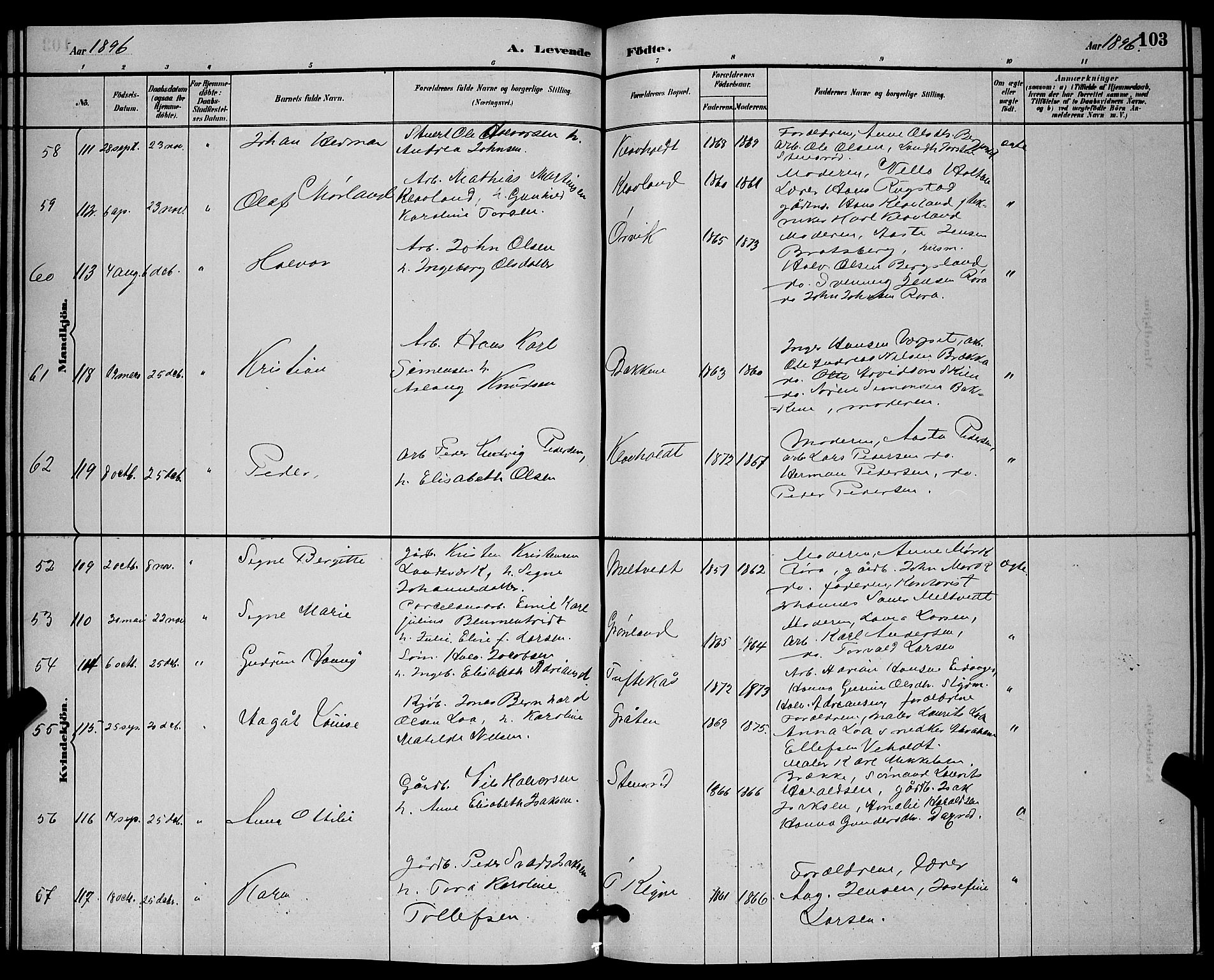 Solum kirkebøker, SAKO/A-306/G/Ga/L0007: Parish register (copy) no. I 7, 1884-1898, p. 103