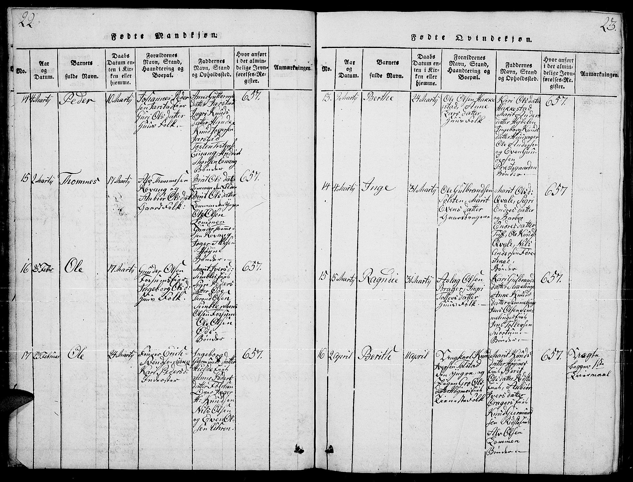 Slidre prestekontor, AV/SAH-PREST-134/H/Ha/Hab/L0001: Parish register (copy) no. 1, 1814-1838, p. 22-23