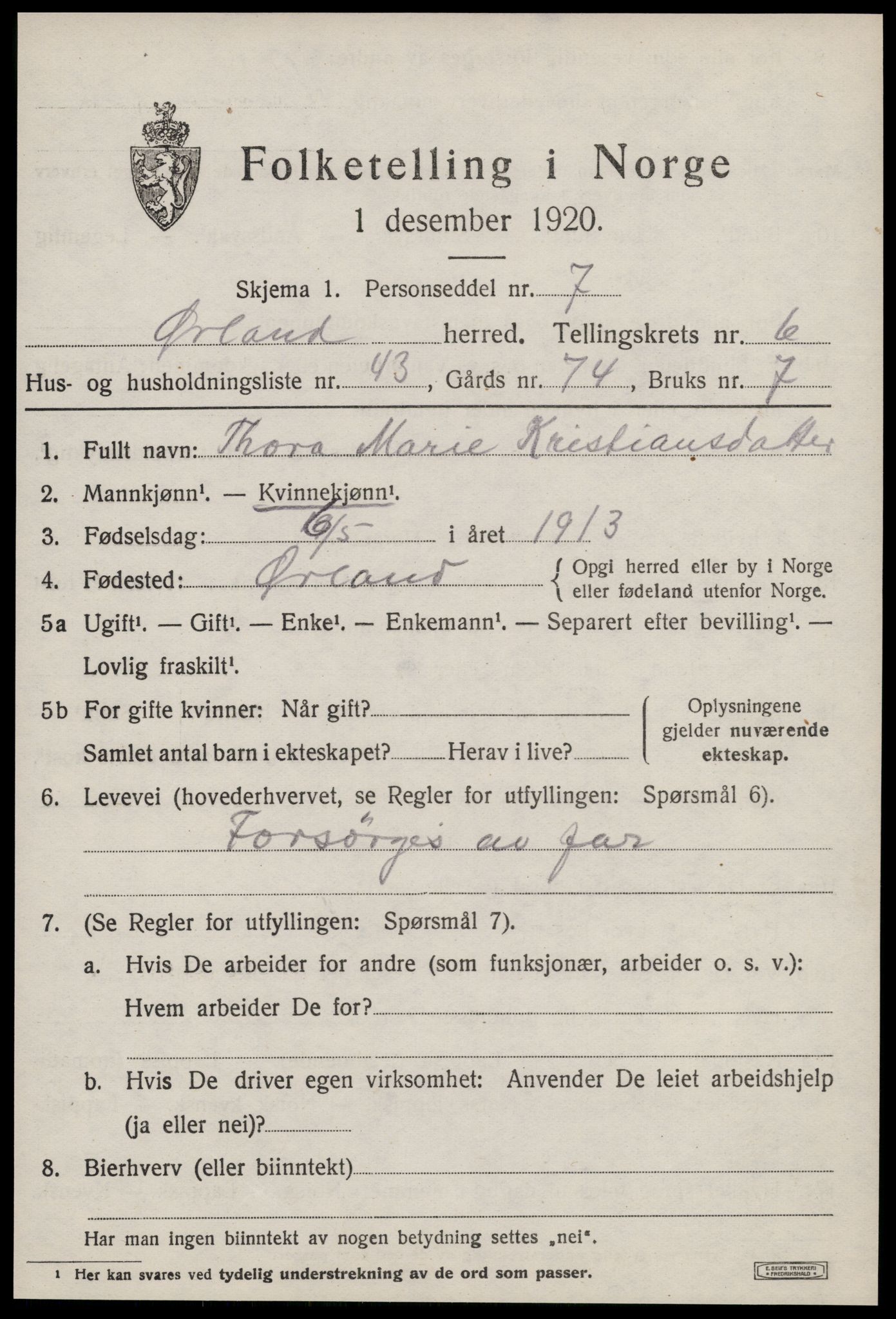 SAT, 1920 census for Ørland, 1920, p. 5387