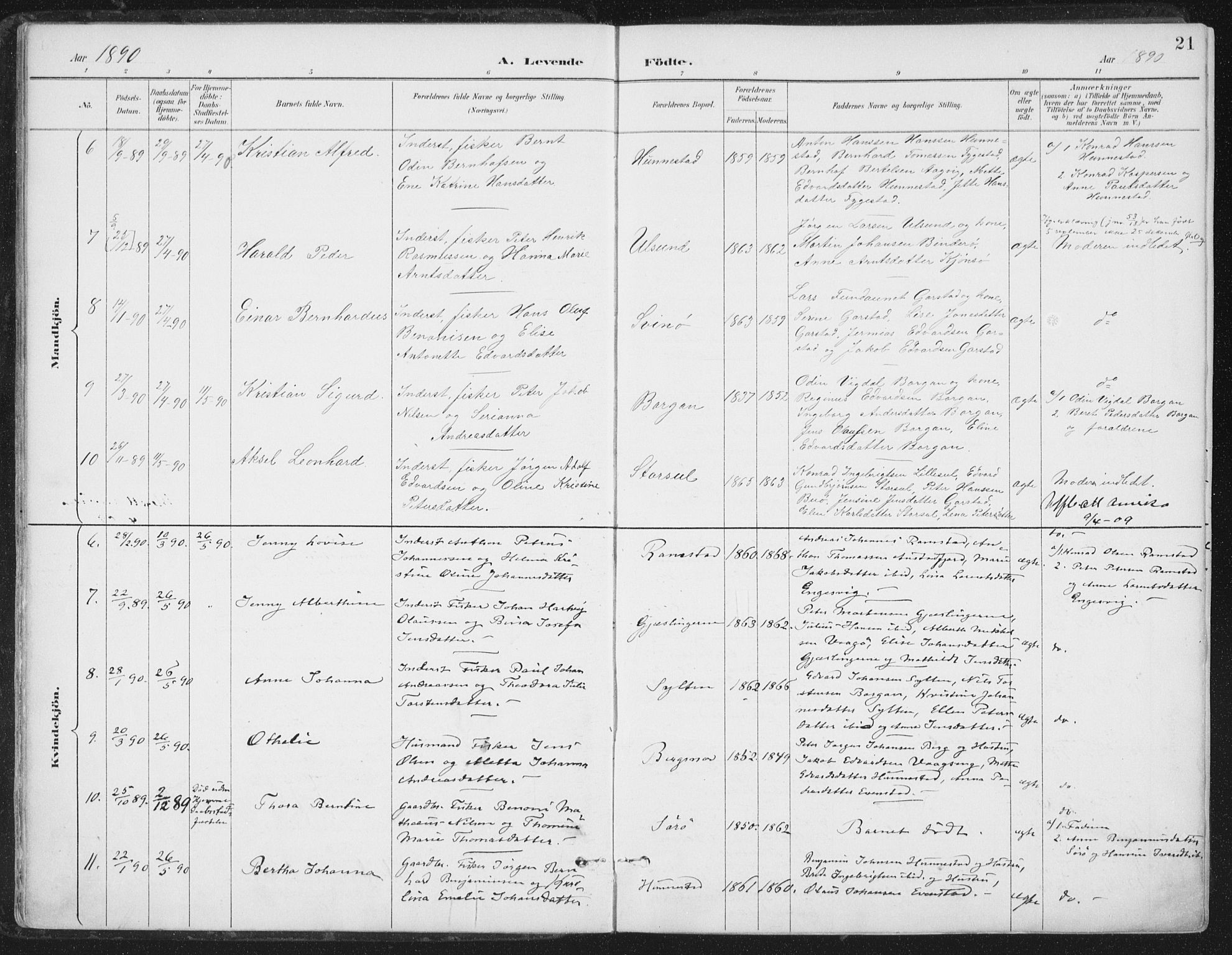 Ministerialprotokoller, klokkerbøker og fødselsregistre - Nord-Trøndelag, AV/SAT-A-1458/786/L0687: Parish register (official) no. 786A03, 1888-1898, p. 21