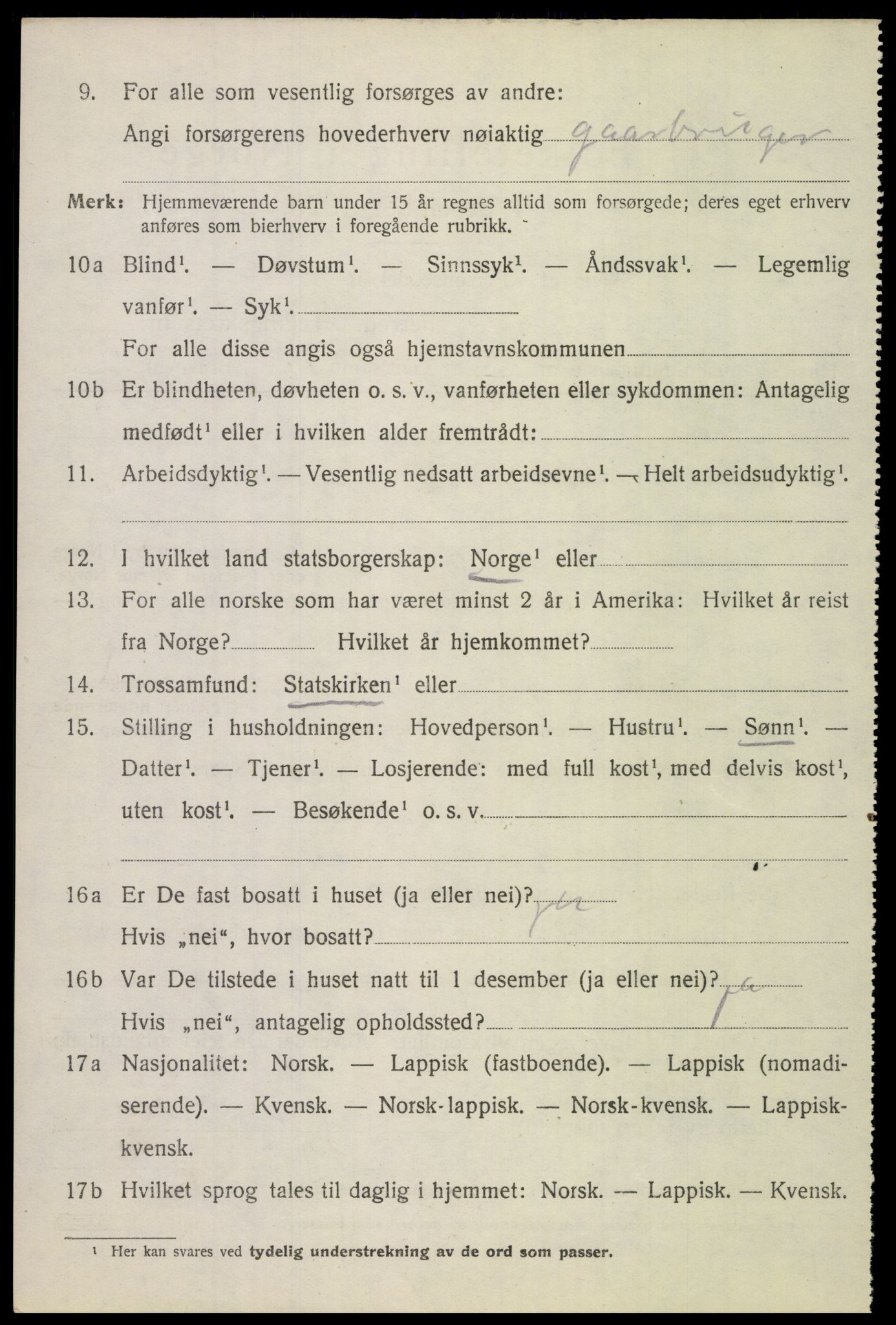 SAT, 1920 census for Skjerstad, 1920, p. 2170