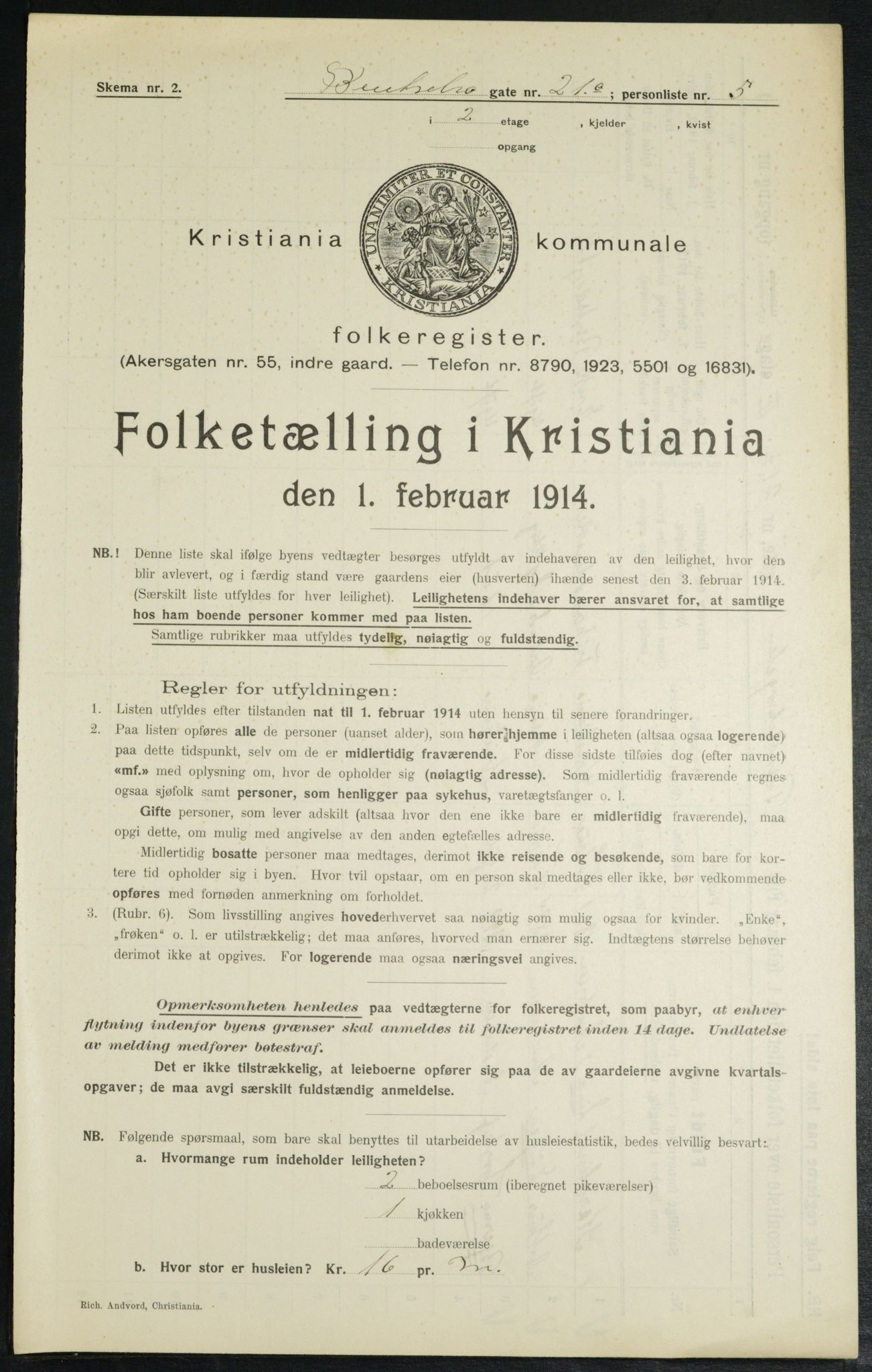 OBA, Municipal Census 1914 for Kristiania, 1914, p. 3492